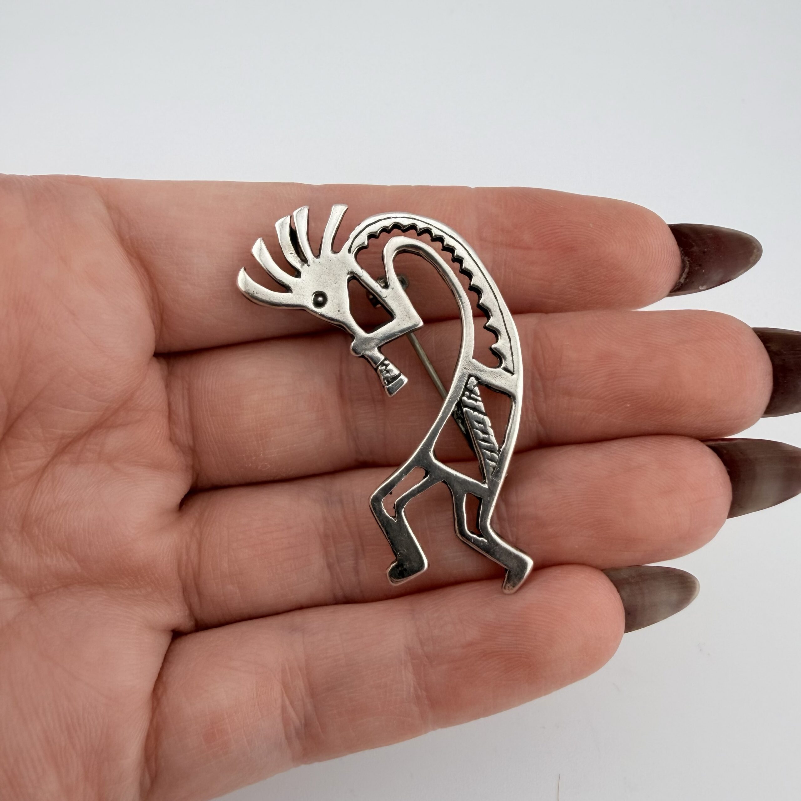 Vintage Native American Sterling Silver Kokopelli Flute Player Pendant / Brooch - Image 2