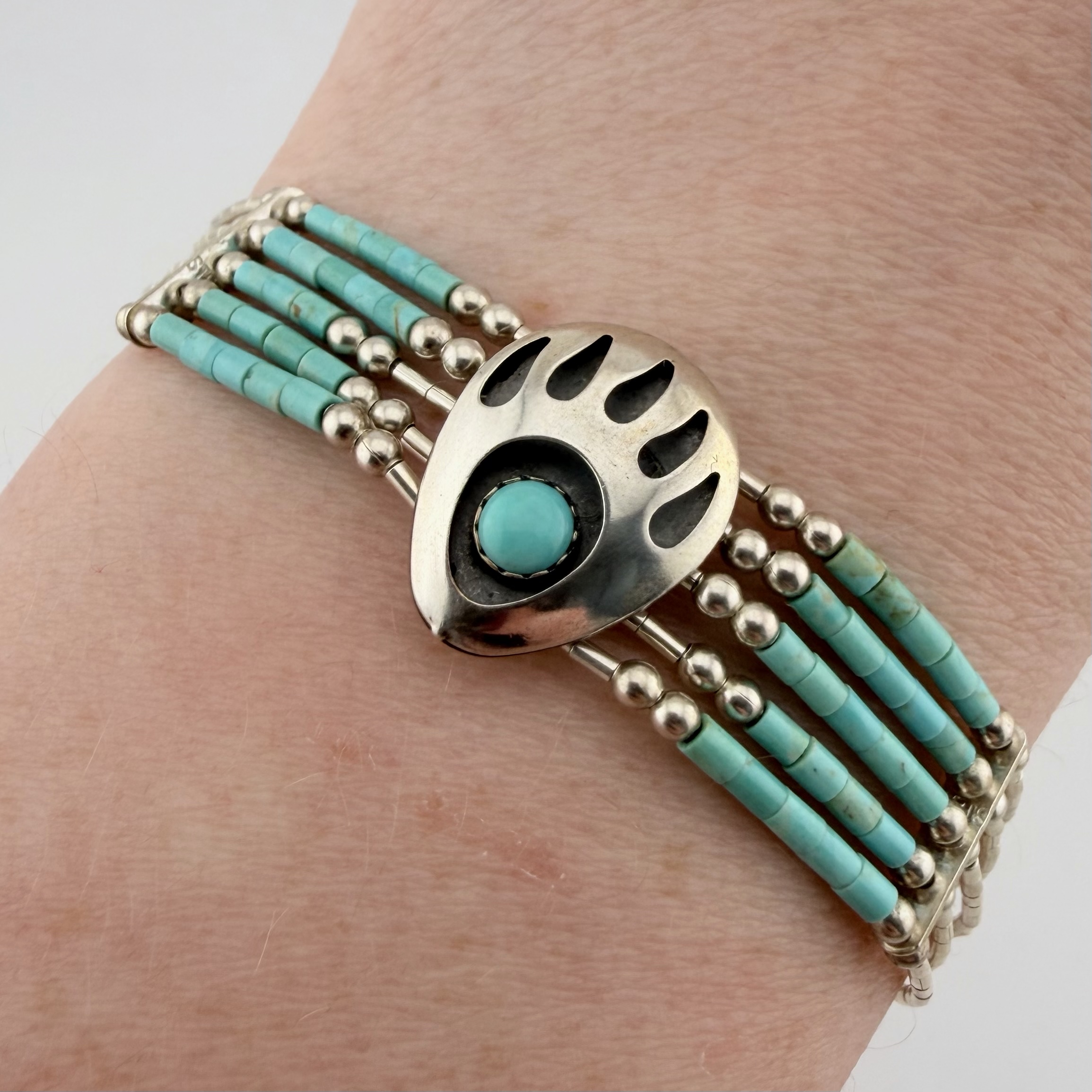 Carolyn Pollack Relios Liquid Sterling Silver and Turquoise Bear Paw Bracelet