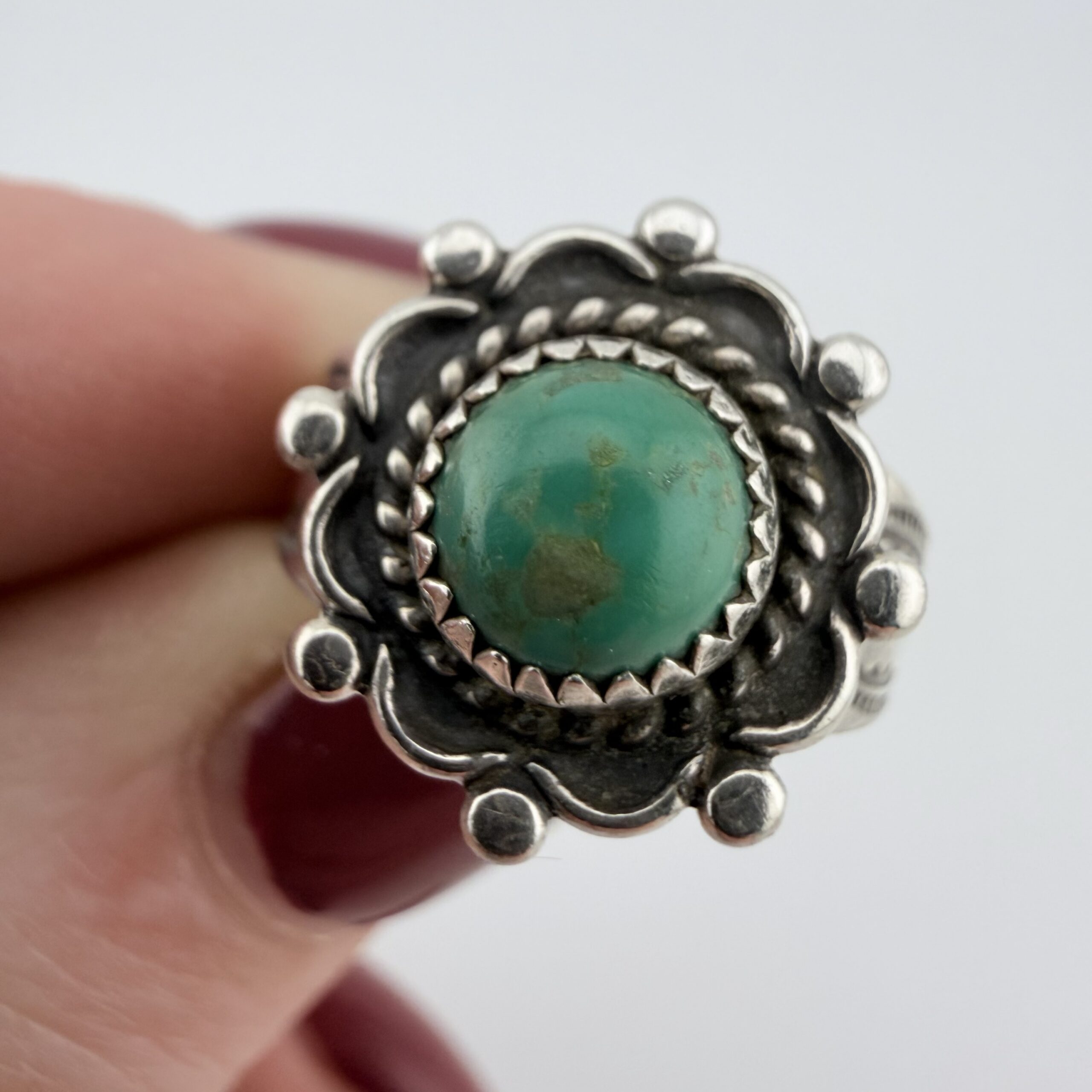 Vintage Bell Trading Post Native American Sterling Silver and Turquoise Ring - Image 2