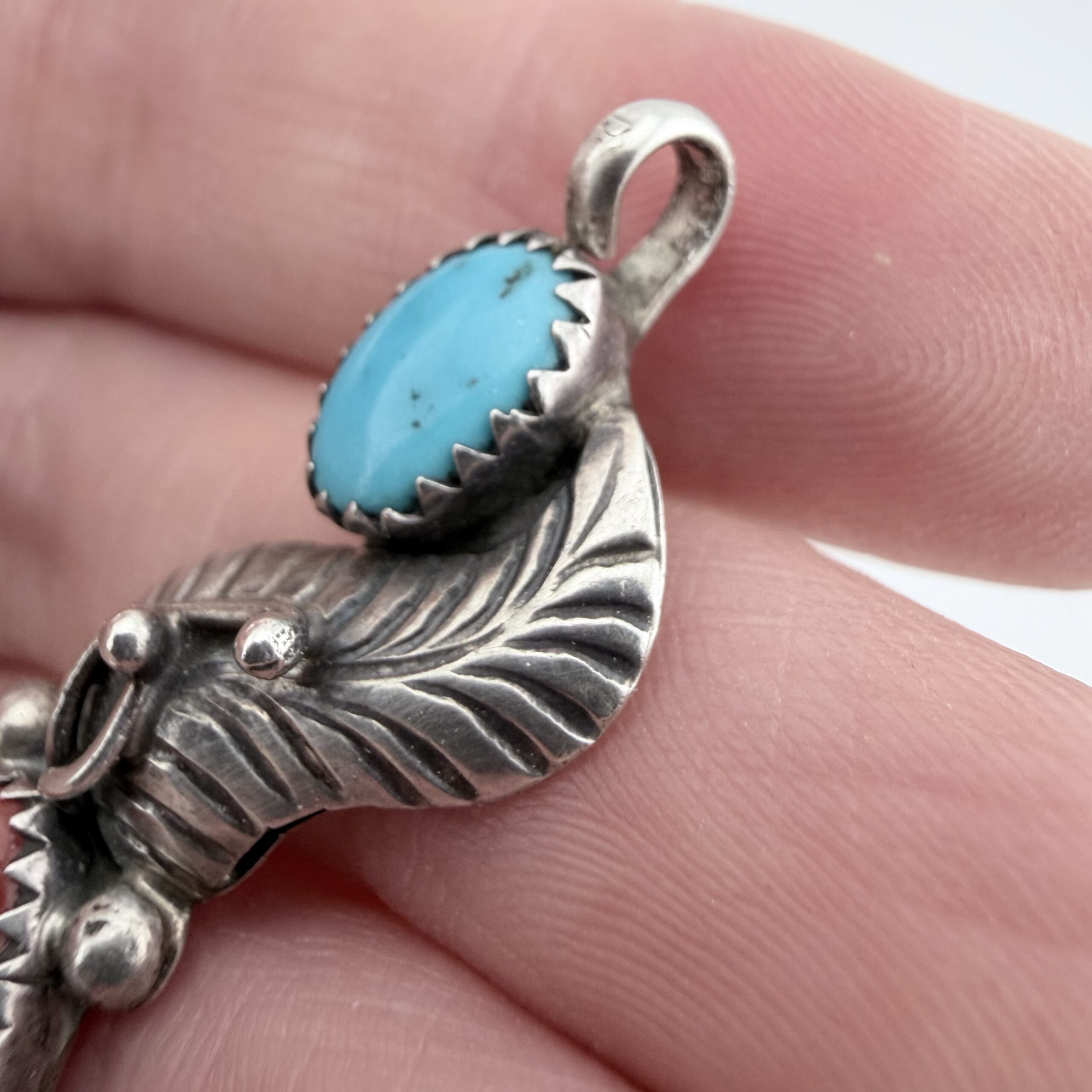 Vintage Native American Sterling Silver, Turquoise and Coral Pendant - Image 5