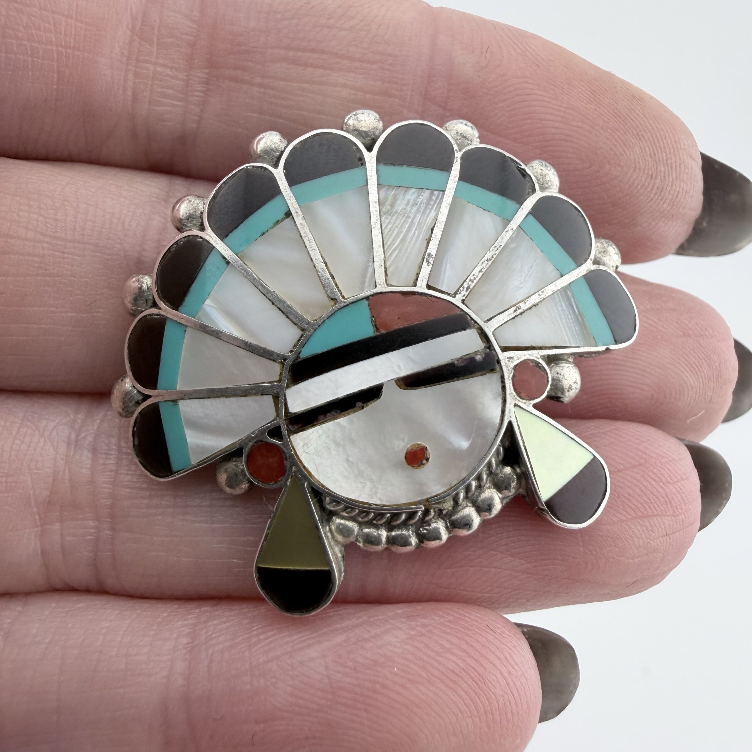 Vintage Native American Zuni Sunface Pendant / Brooch