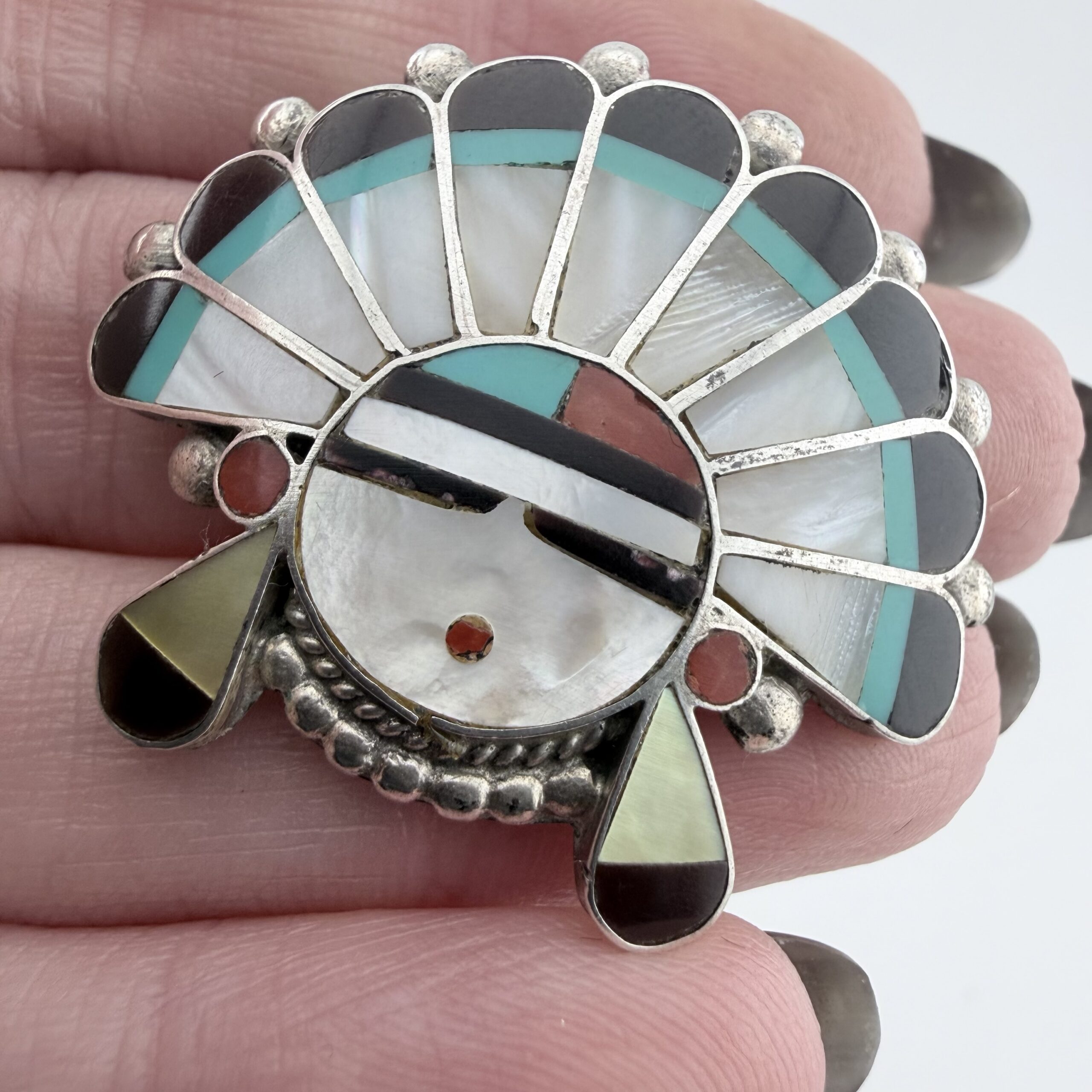Vintage Native American Zuni Sunface Pendant / Brooch - Image 2