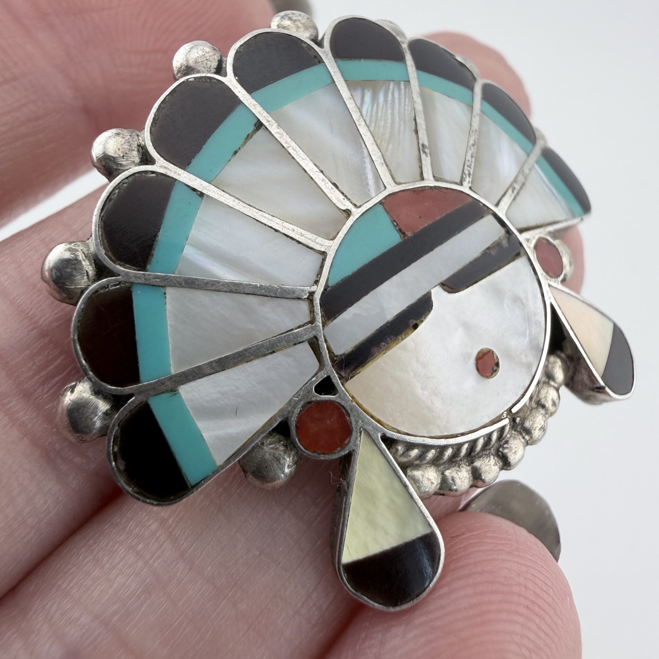 Vintage Native American Zuni Sunface Pendant / Brooch - Image 3