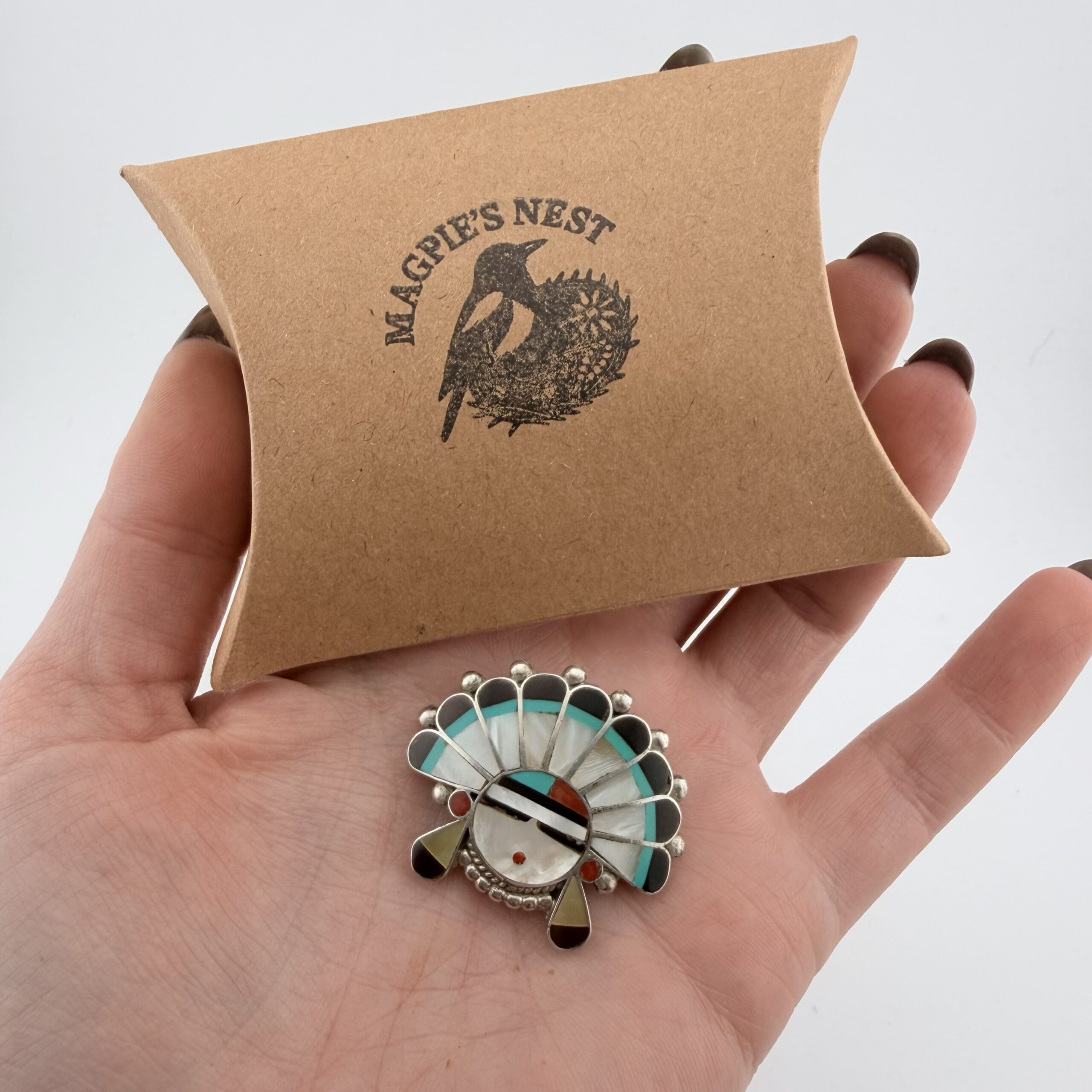 Vintage Native American Zuni Sunface Pendant / Brooch - Image 5