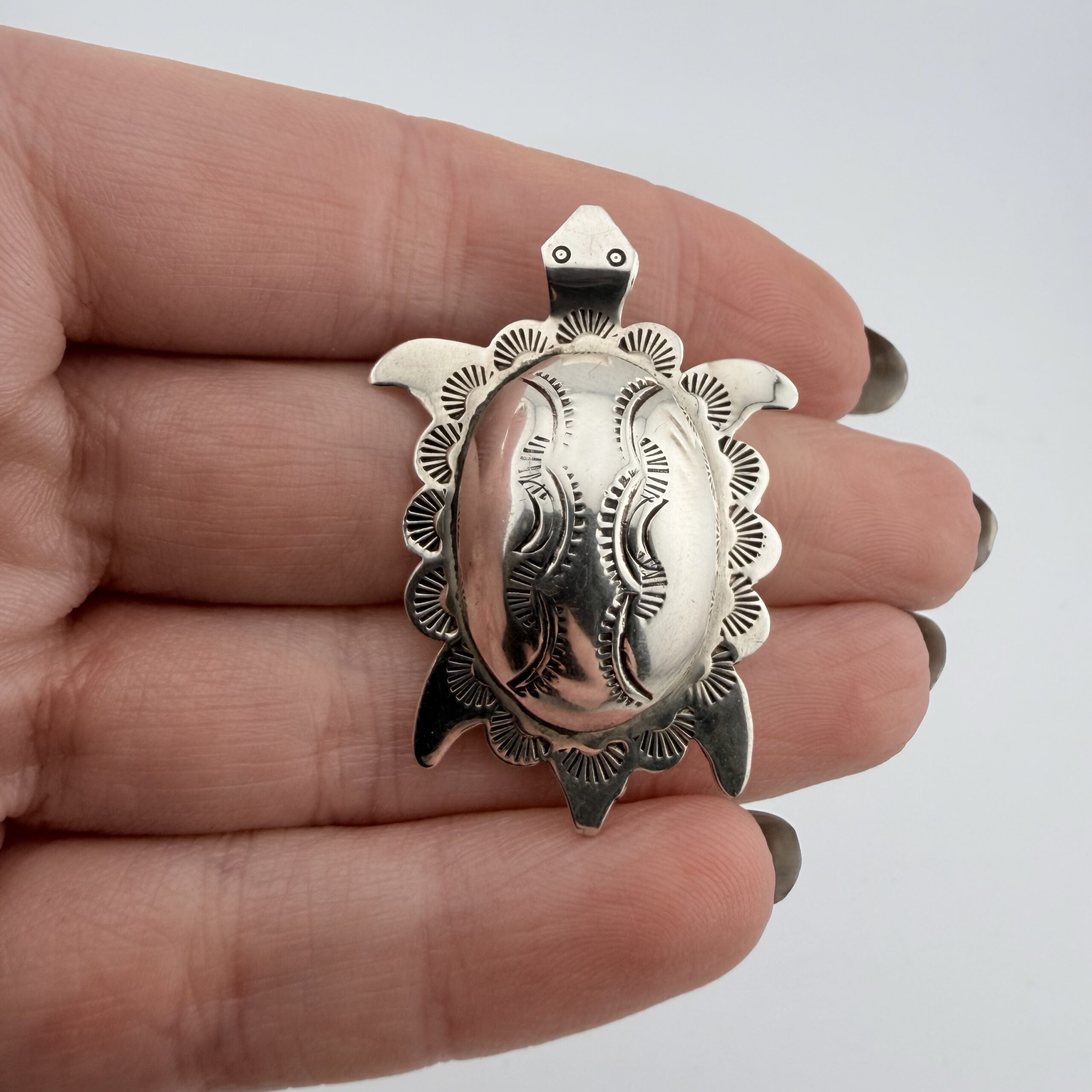 Native American Sterling Silver Turtle Brooch - Image 2