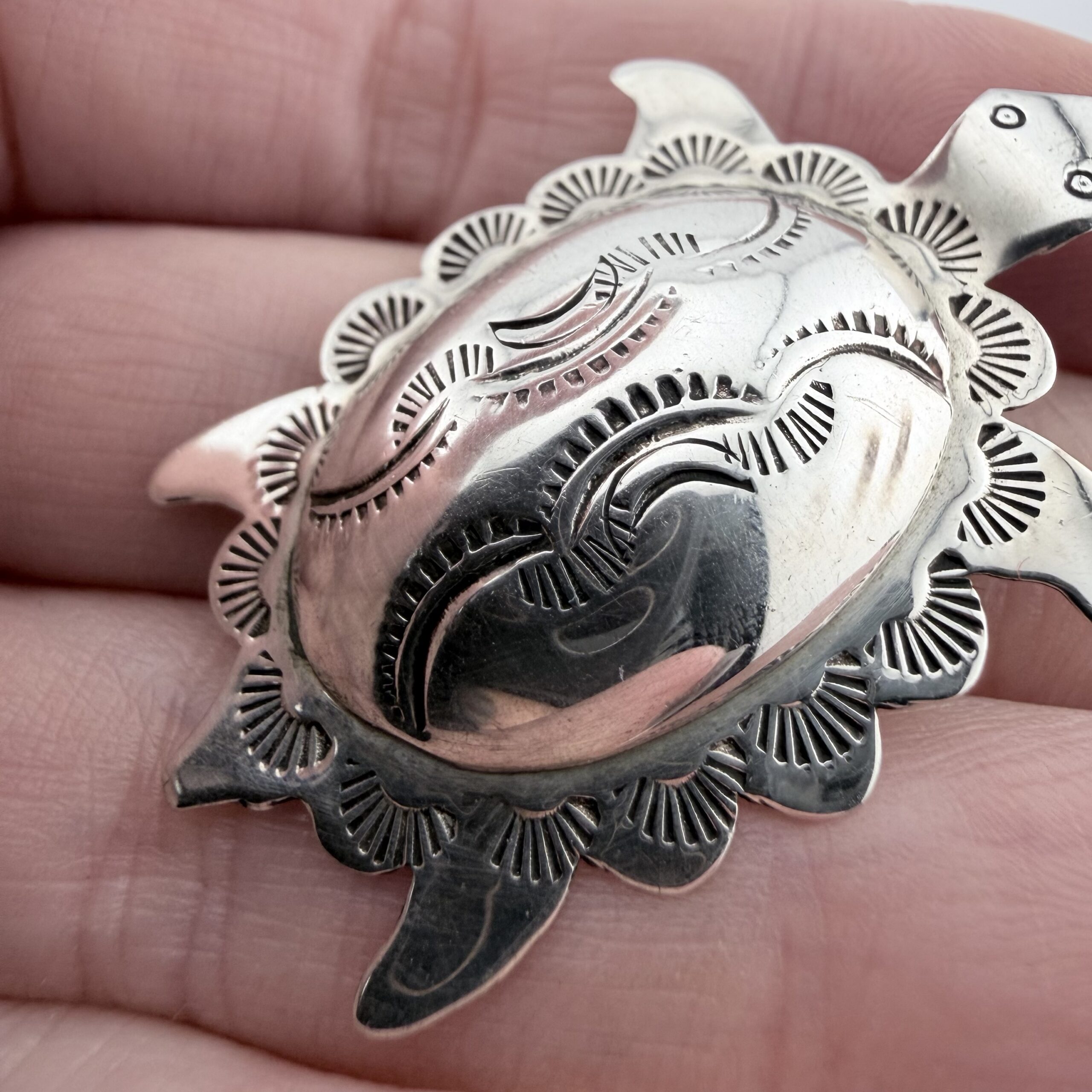 Native American Sterling Silver Turtle Brooch - Image 3