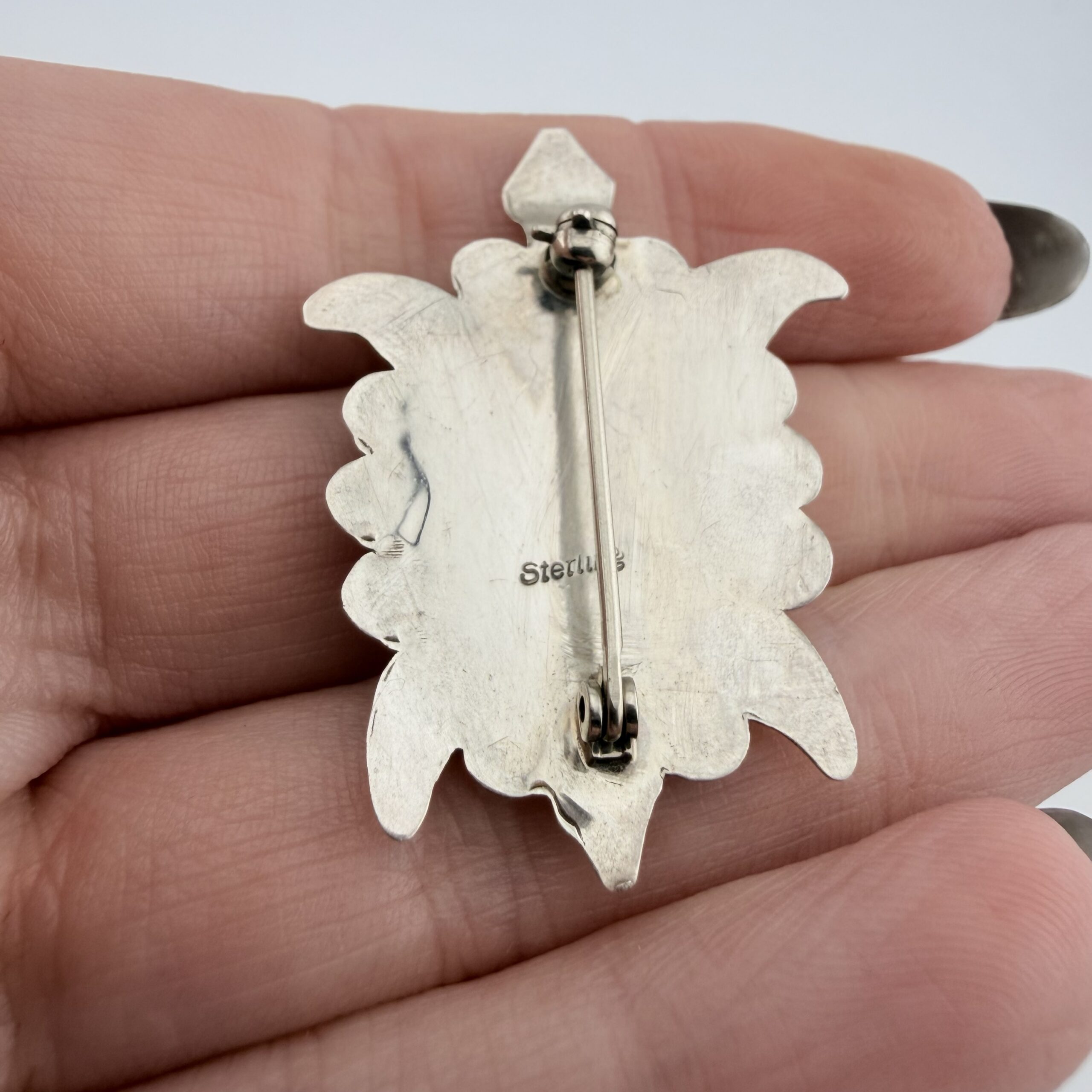 Native American Sterling Silver Turtle Brooch - Image 5