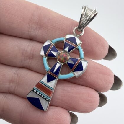 Native American Richard L. Reeves Inlay Cross Pendant
