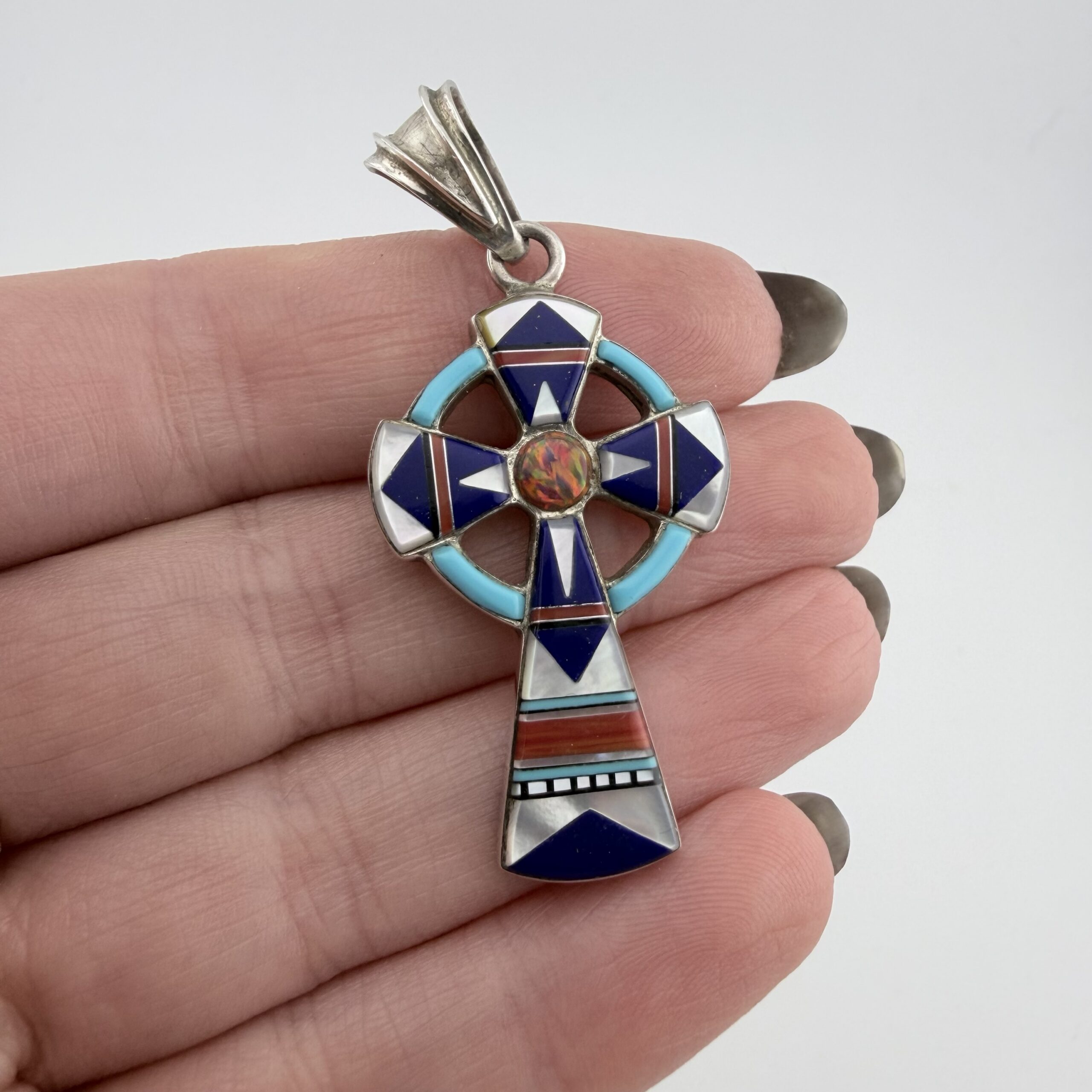 Native American Richard L. Reeves Inlay Cross Pendant - Image 2