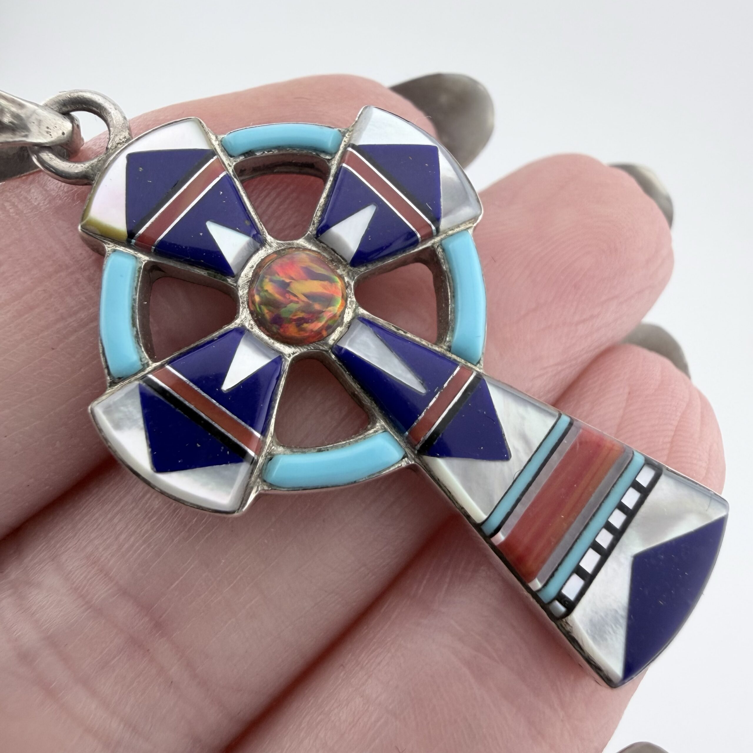 Native American Richard L. Reeves Inlay Cross Pendant - Image 3