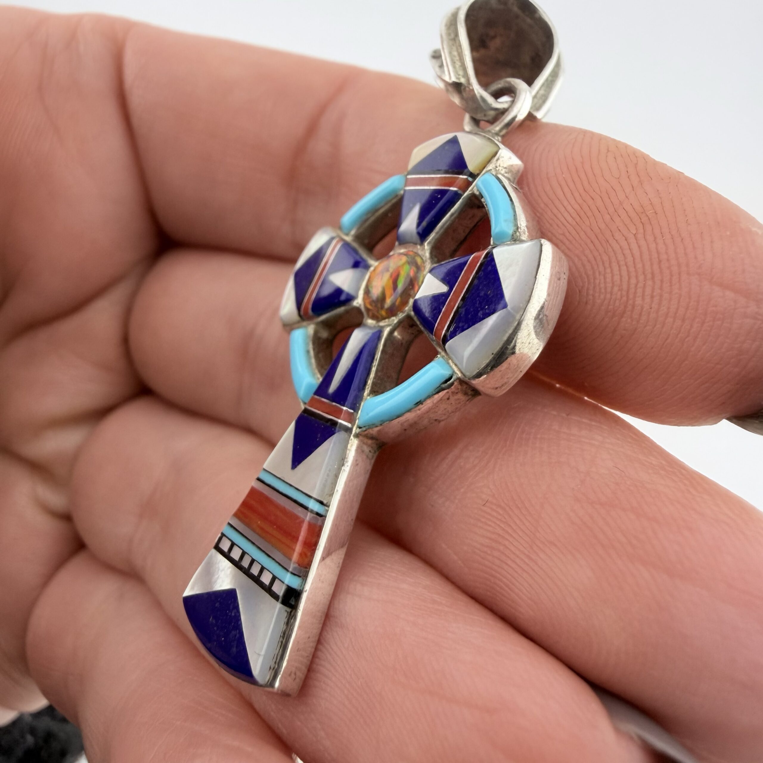 Native American Richard L. Reeves Inlay Cross Pendant - Image 4