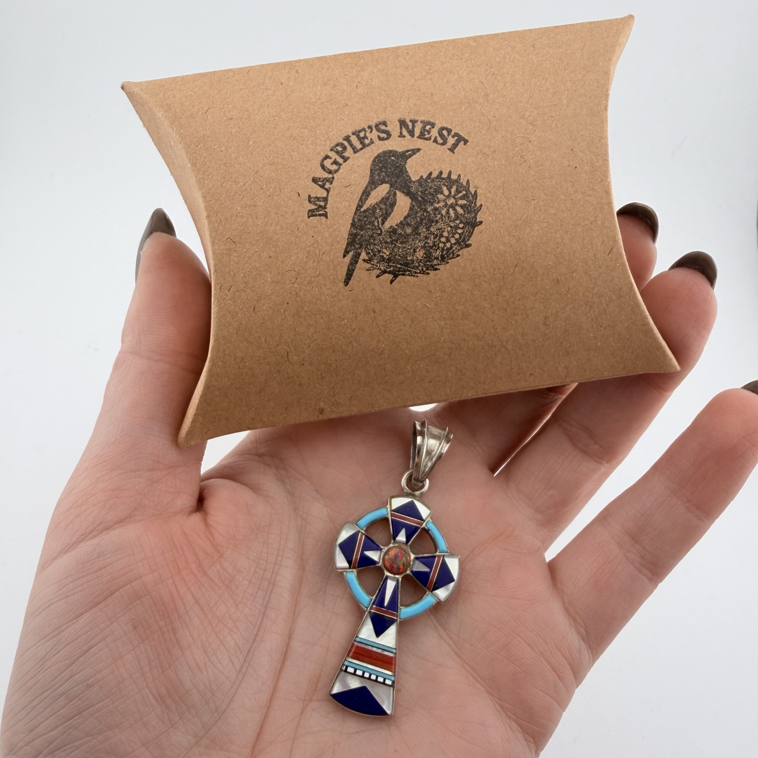 Native American Richard L. Reeves Inlay Cross Pendant - Image 7