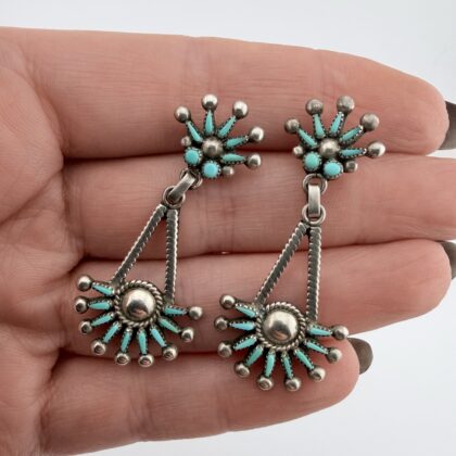 Vintage Vincent Socorro Johnson Native American Sterling Silver and Turquoise Earrings