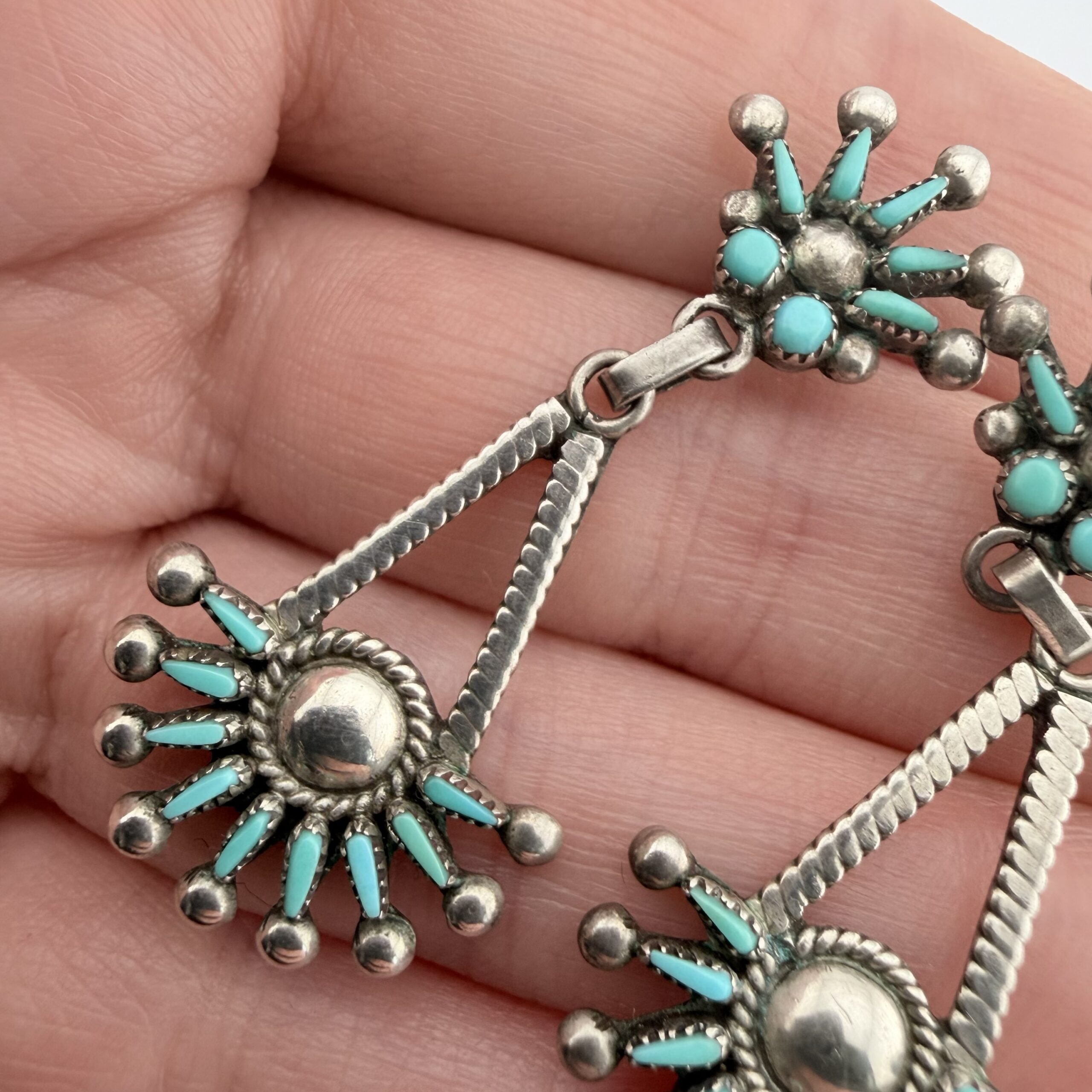 Vintage Vincent Socorro Johnson Native American Sterling Silver and Turquoise Earrings - Image 2