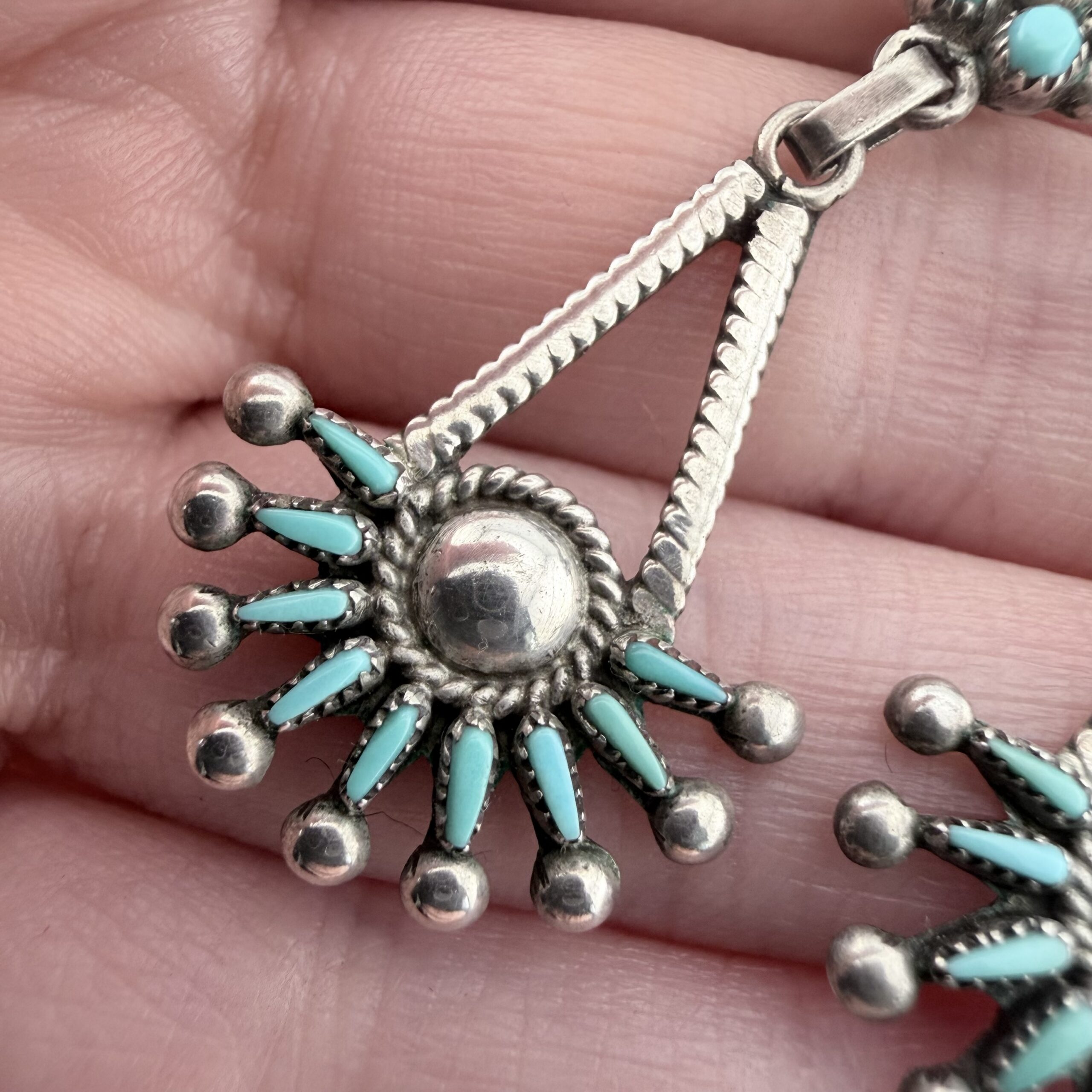 Vintage Vincent Socorro Johnson Native American Sterling Silver and Turquoise Earrings - Image 3