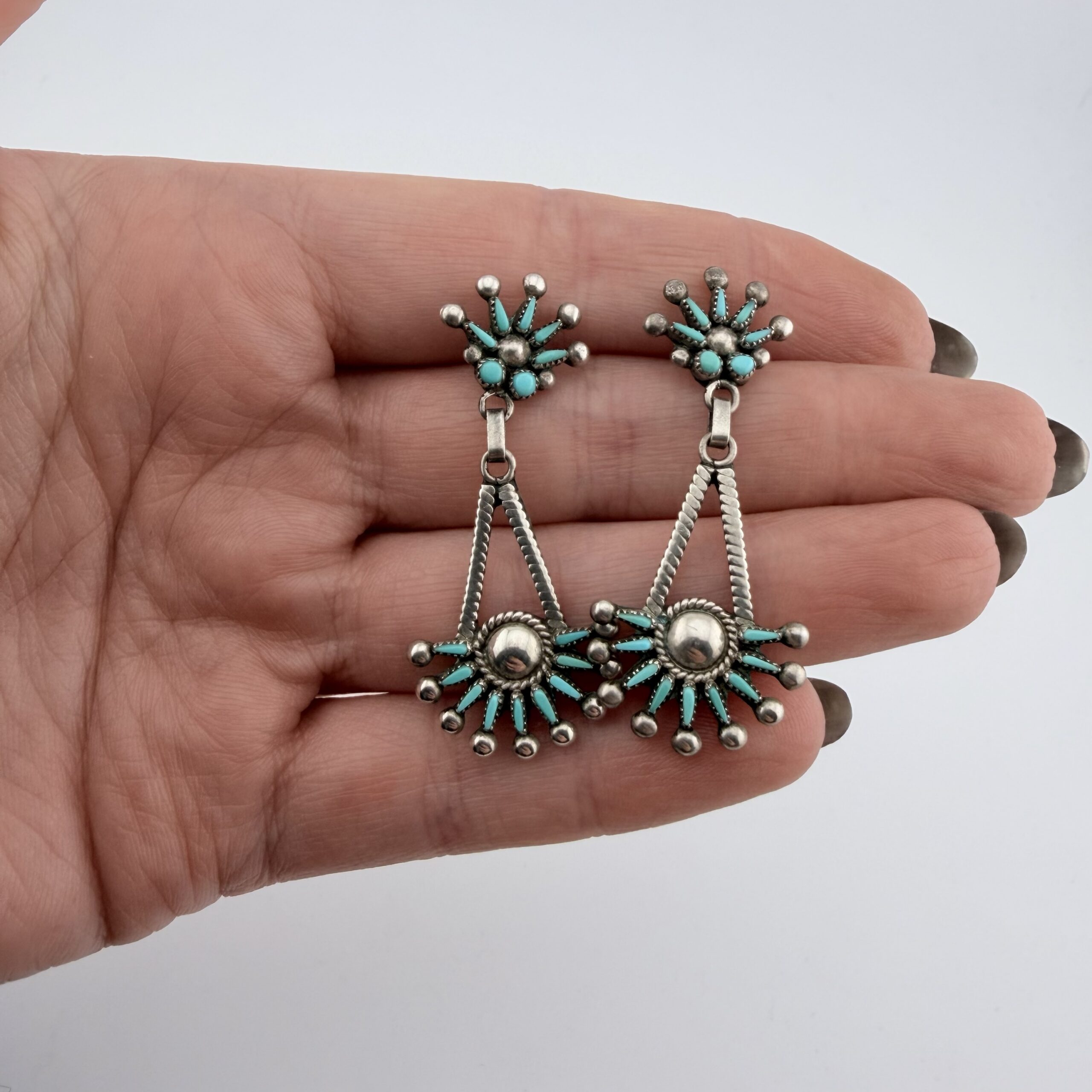 Vintage Vincent Socorro Johnson Native American Sterling Silver and Turquoise Earrings - Image 4