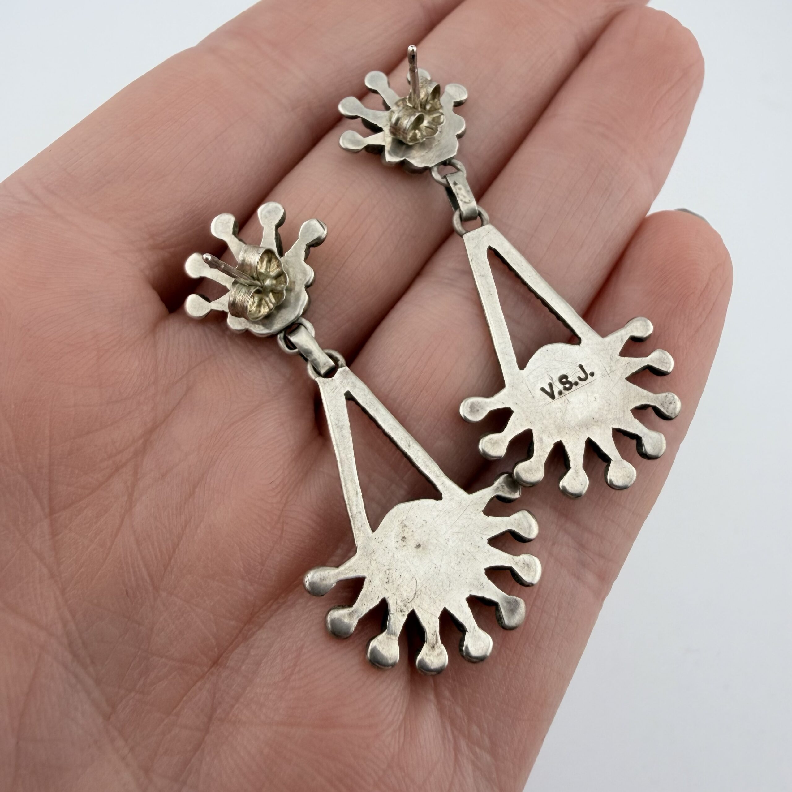 Vintage Vincent Socorro Johnson Native American Sterling Silver and Turquoise Earrings - Image 5
