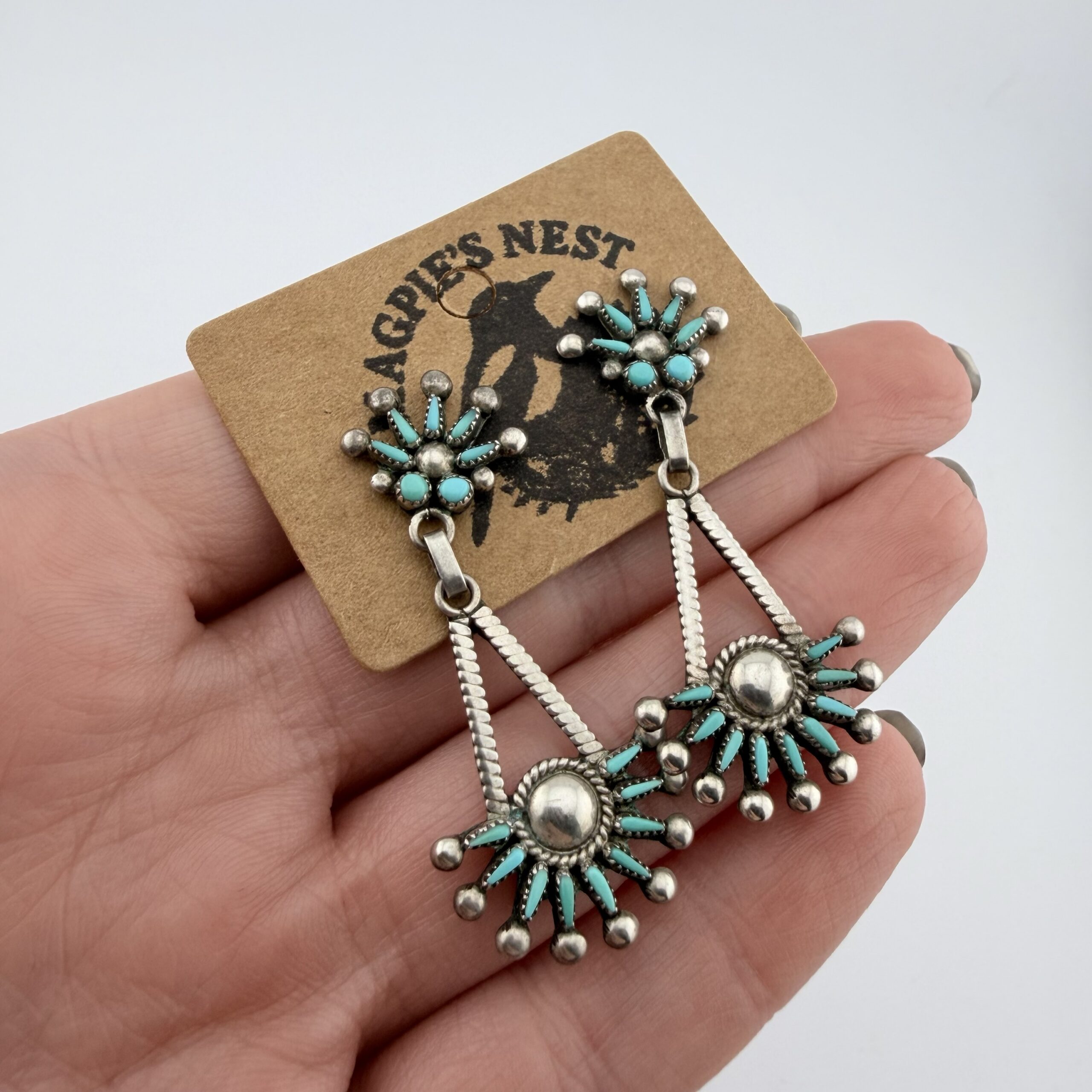 Vintage Vincent Socorro Johnson Native American Sterling Silver and Turquoise Earrings - Image 6