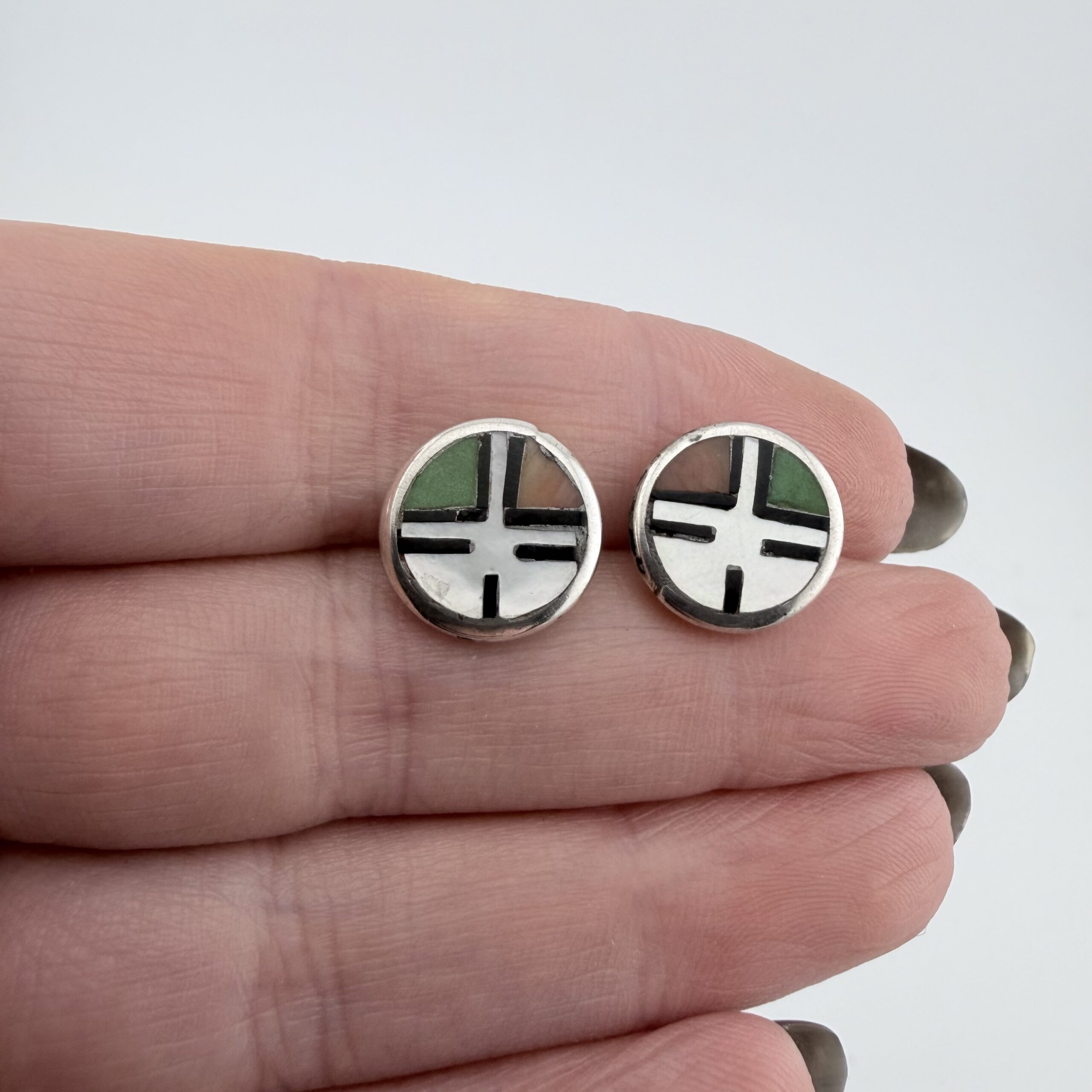 Vintage Native American Sterling Silver Zuni Zia Sunface Earrings - Image 2