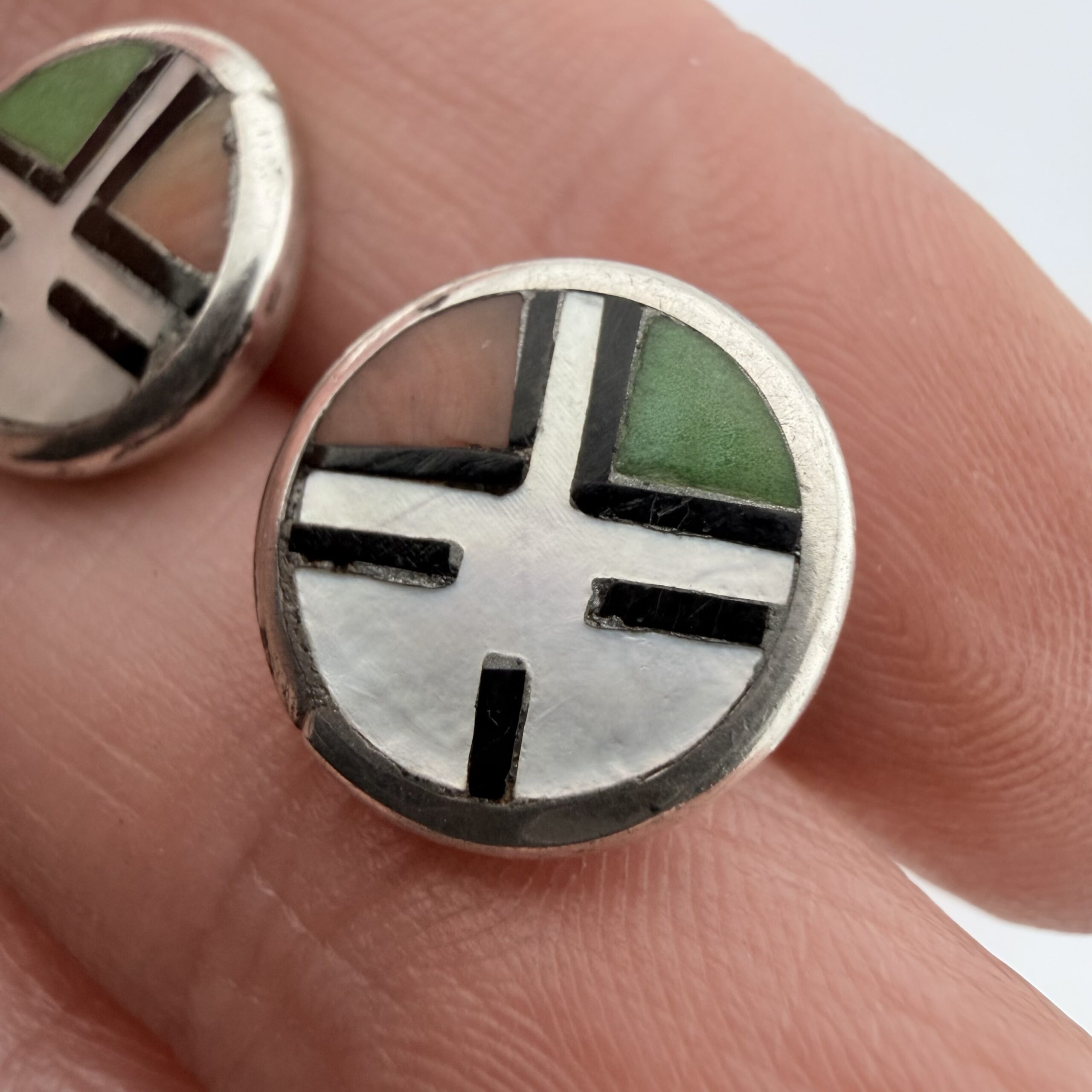 Vintage Native American Sterling Silver Zuni Zia Sunface Earrings - Image 3
