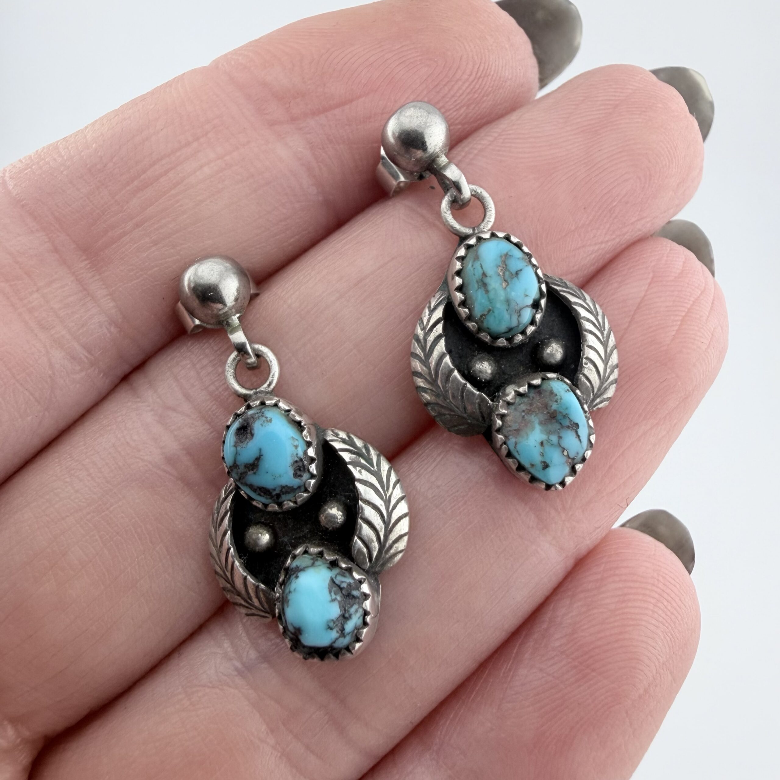 Vintage Native American Navajo Sterling Silver and Turquoise Earrings