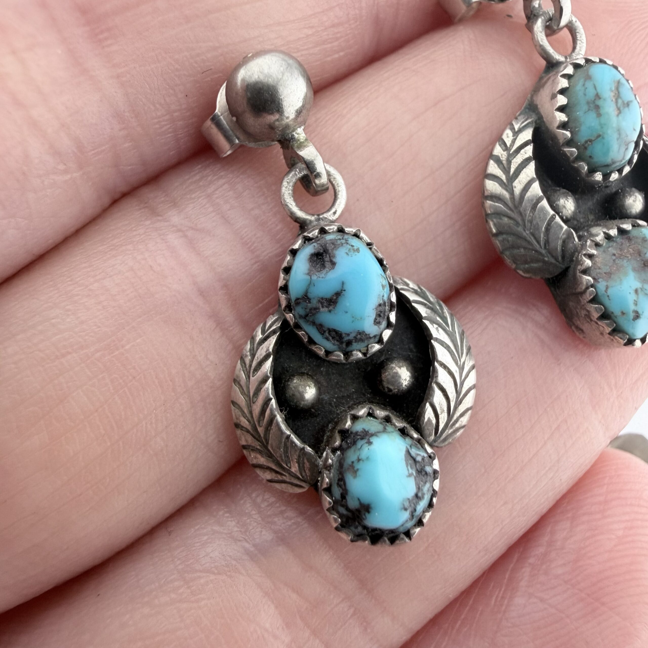 Vintage Native American Navajo Sterling Silver and Turquoise Earrings - Image 2