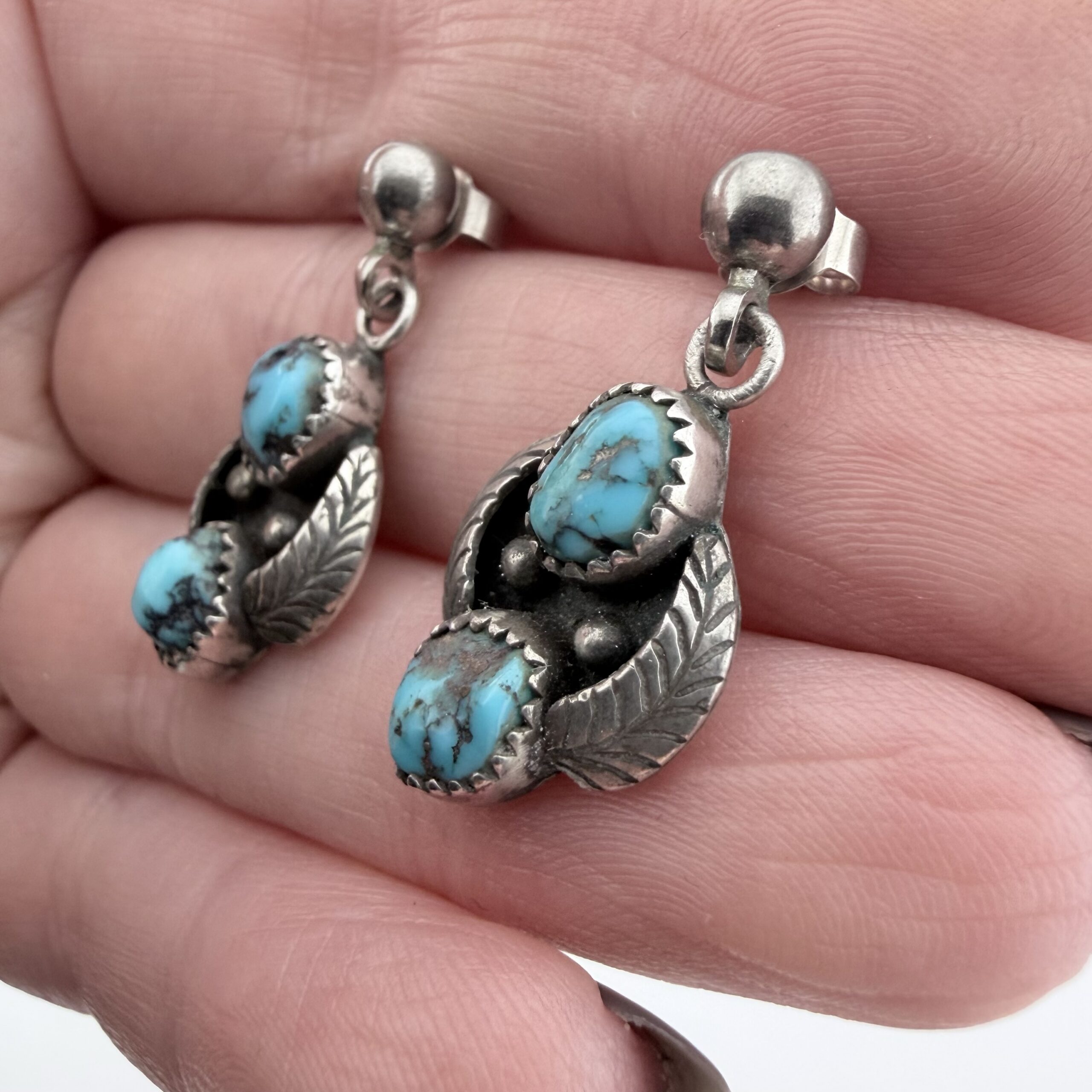 Vintage Native American Navajo Sterling Silver and Turquoise Earrings - Image 3