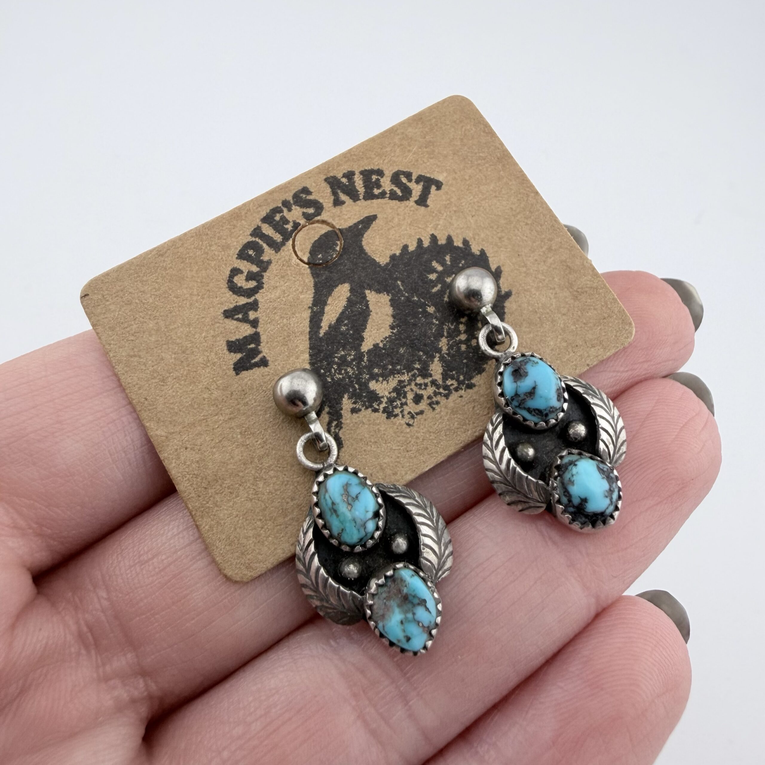 Vintage Native American Navajo Sterling Silver and Turquoise Earrings - Image 5