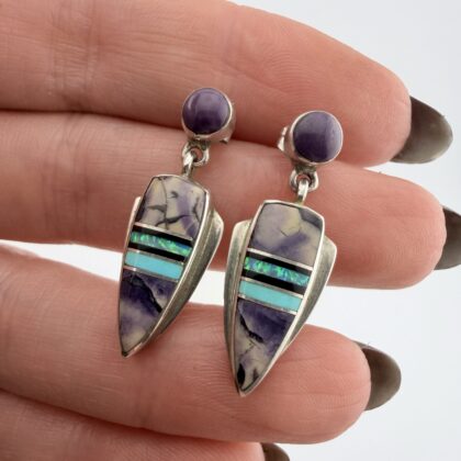 Vintage Marie Tsosie Native American Sterling Silver, Tiffany Stone, Turquoise and Opal Earrings