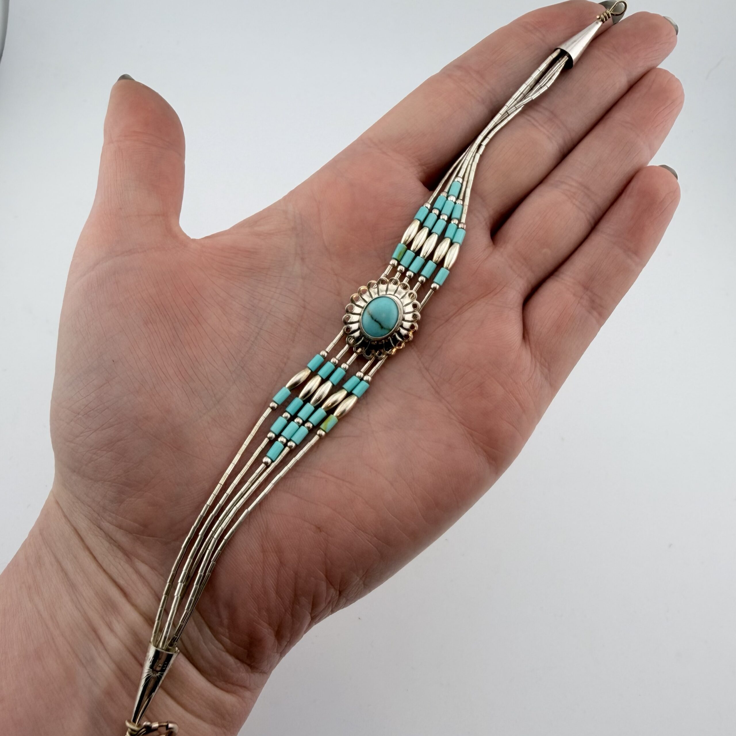 Native American Liquid Sterling Silver and Turquoise Concho Bracelet - Image 4