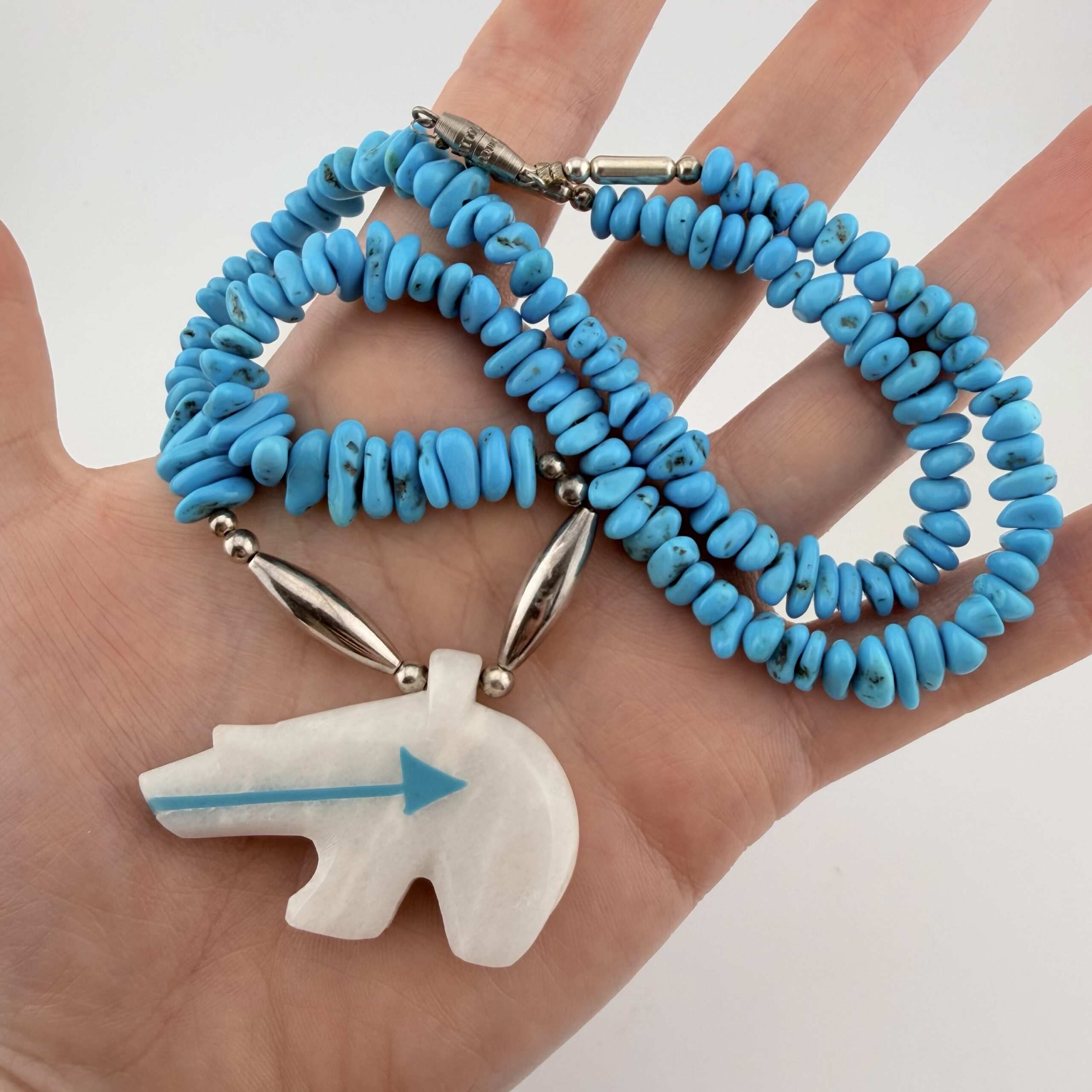 Native American Turquoise Necklace with Heartline Bear