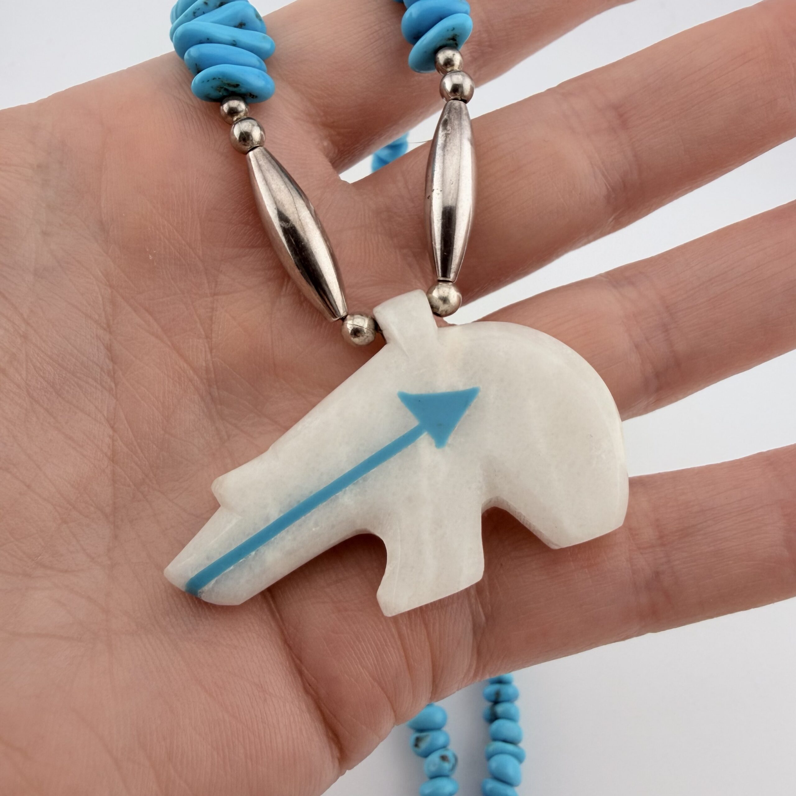 Native American Turquoise Necklace with Heartline Bear - Image 2