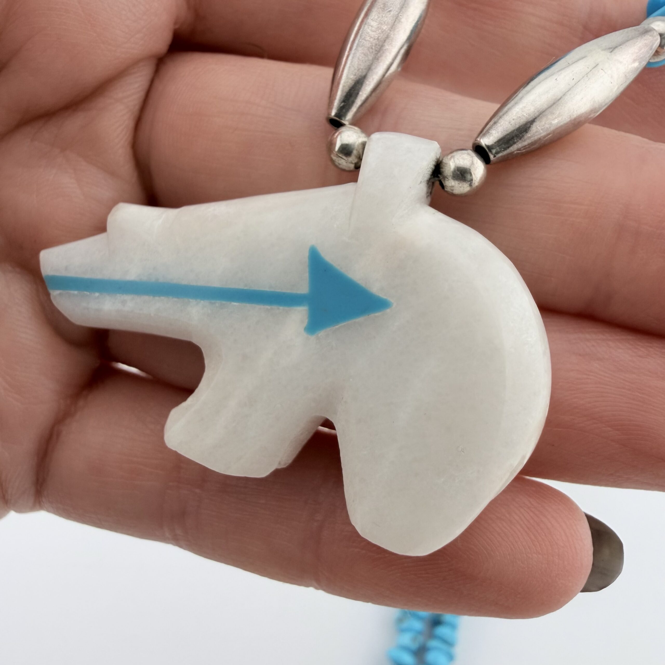 Native American Turquoise Necklace with Heartline Bear - Image 3