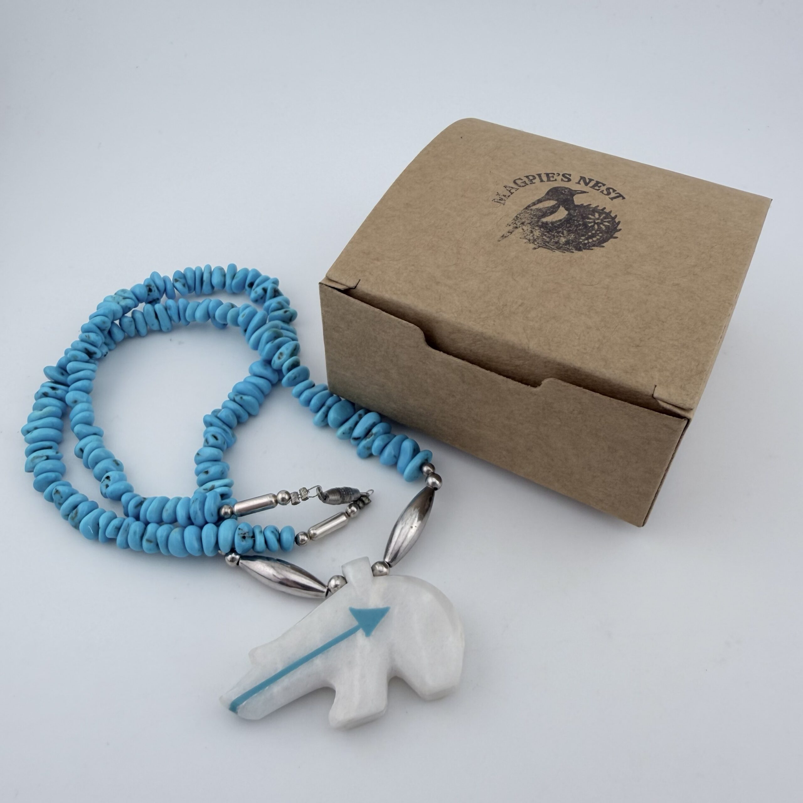 Native American Turquoise Necklace with Heartline Bear - Image 8