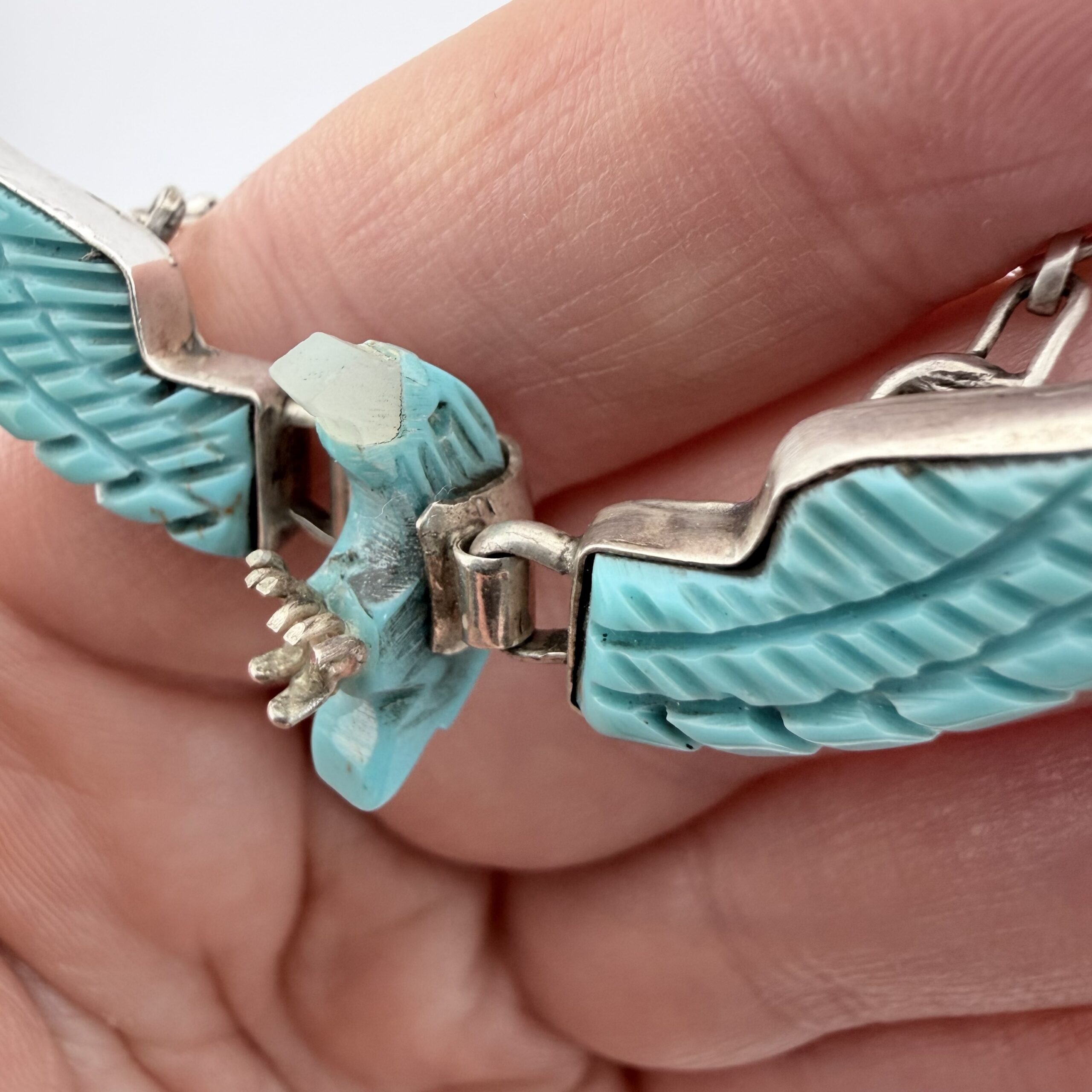 Vintage Ben Livingston Native American Sterling Silver and Turquoise Eagle Necklace - Image 3