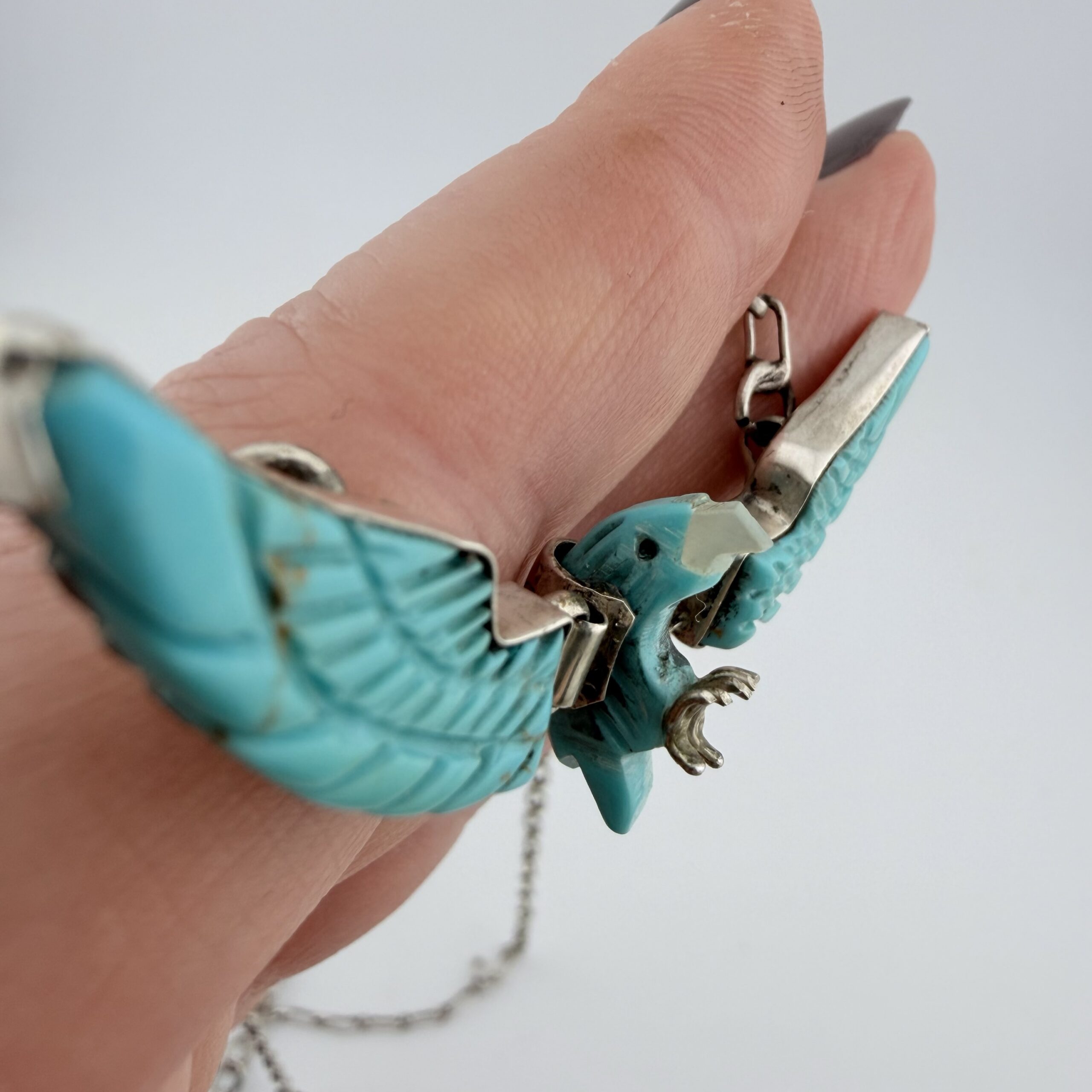 Vintage Ben Livingston Native American Sterling Silver and Turquoise Eagle Necklace - Image 4
