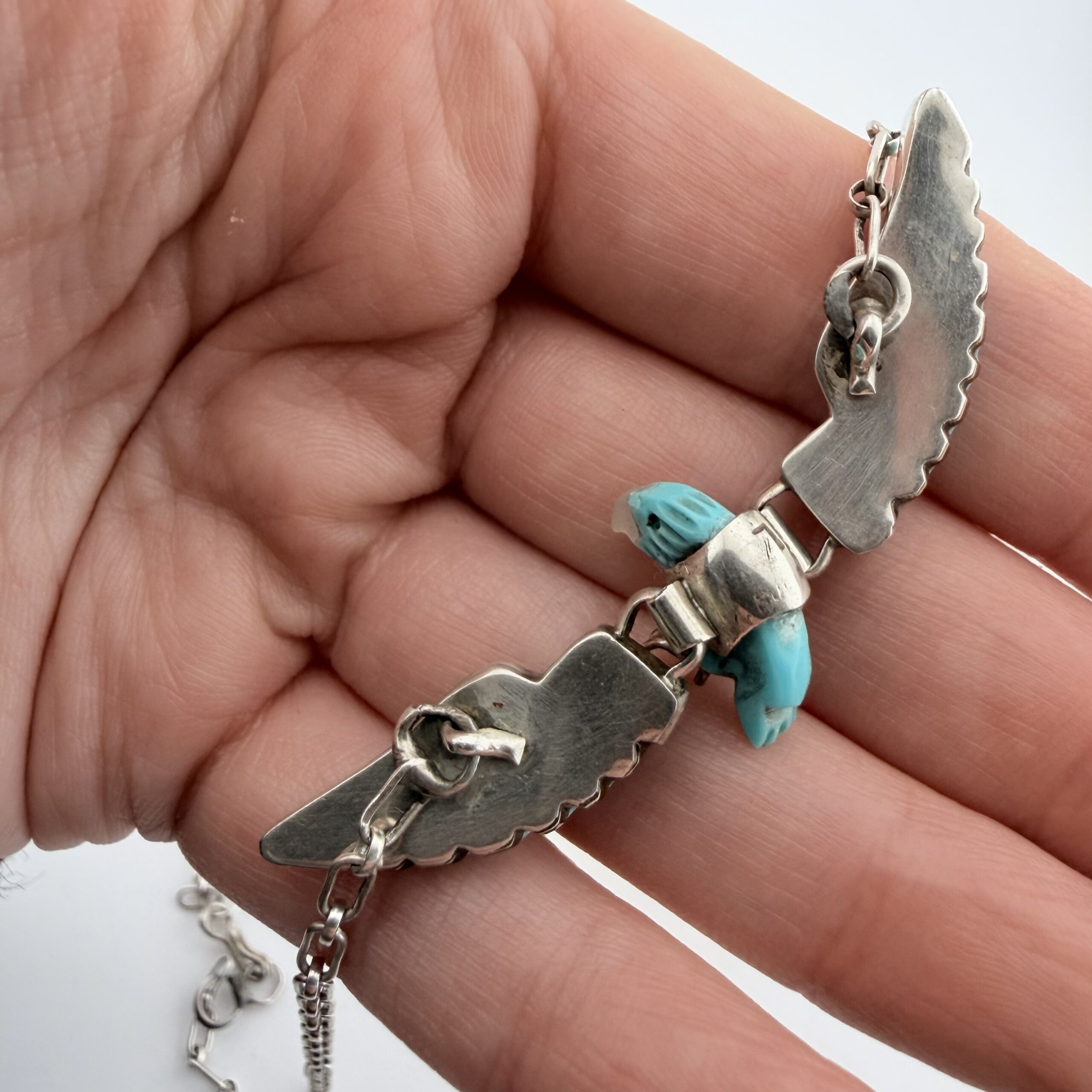 Vintage Ben Livingston Native American Sterling Silver and Turquoise Eagle Necklace - Image 5