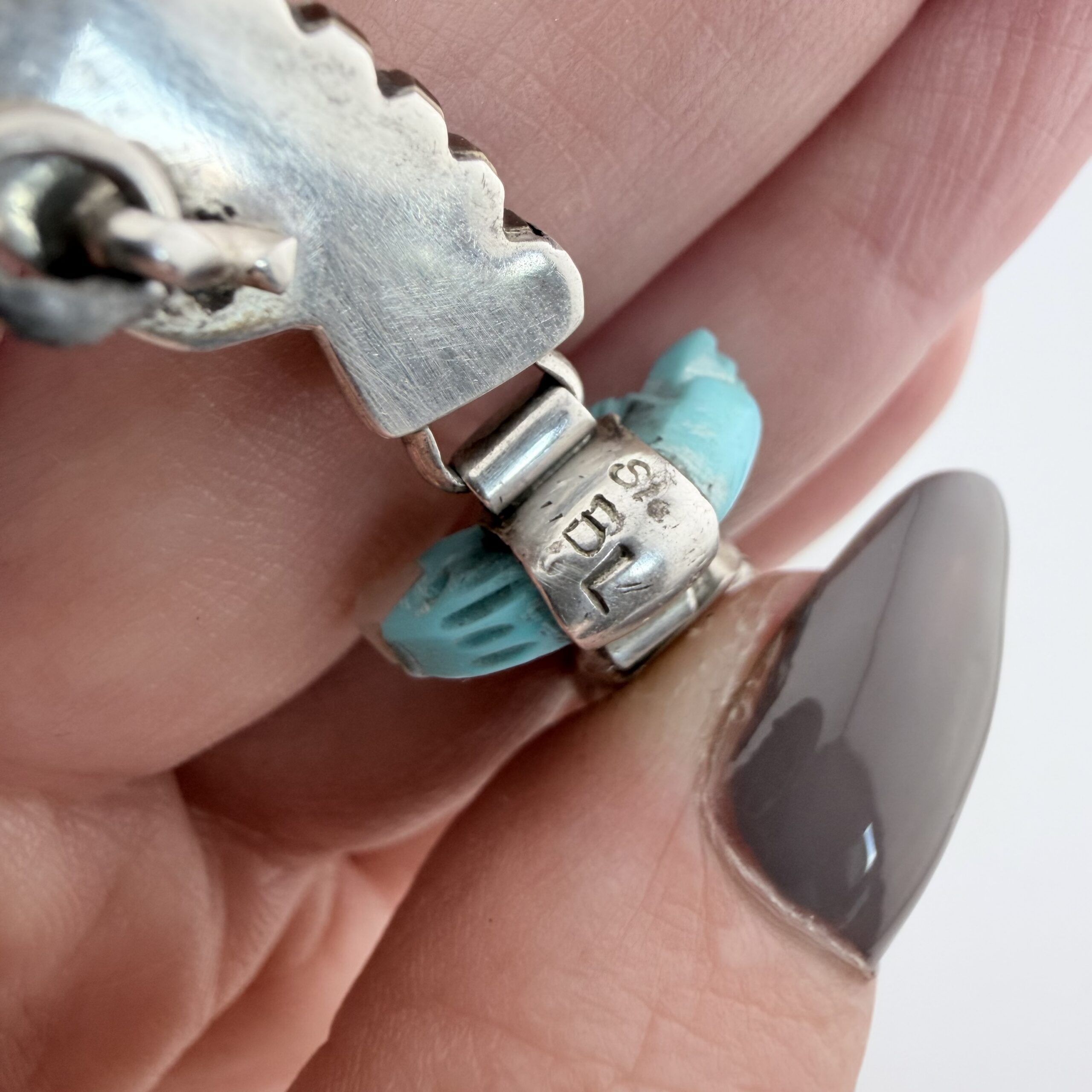 Vintage Ben Livingston Native American Sterling Silver and Turquoise Eagle Necklace - Image 6