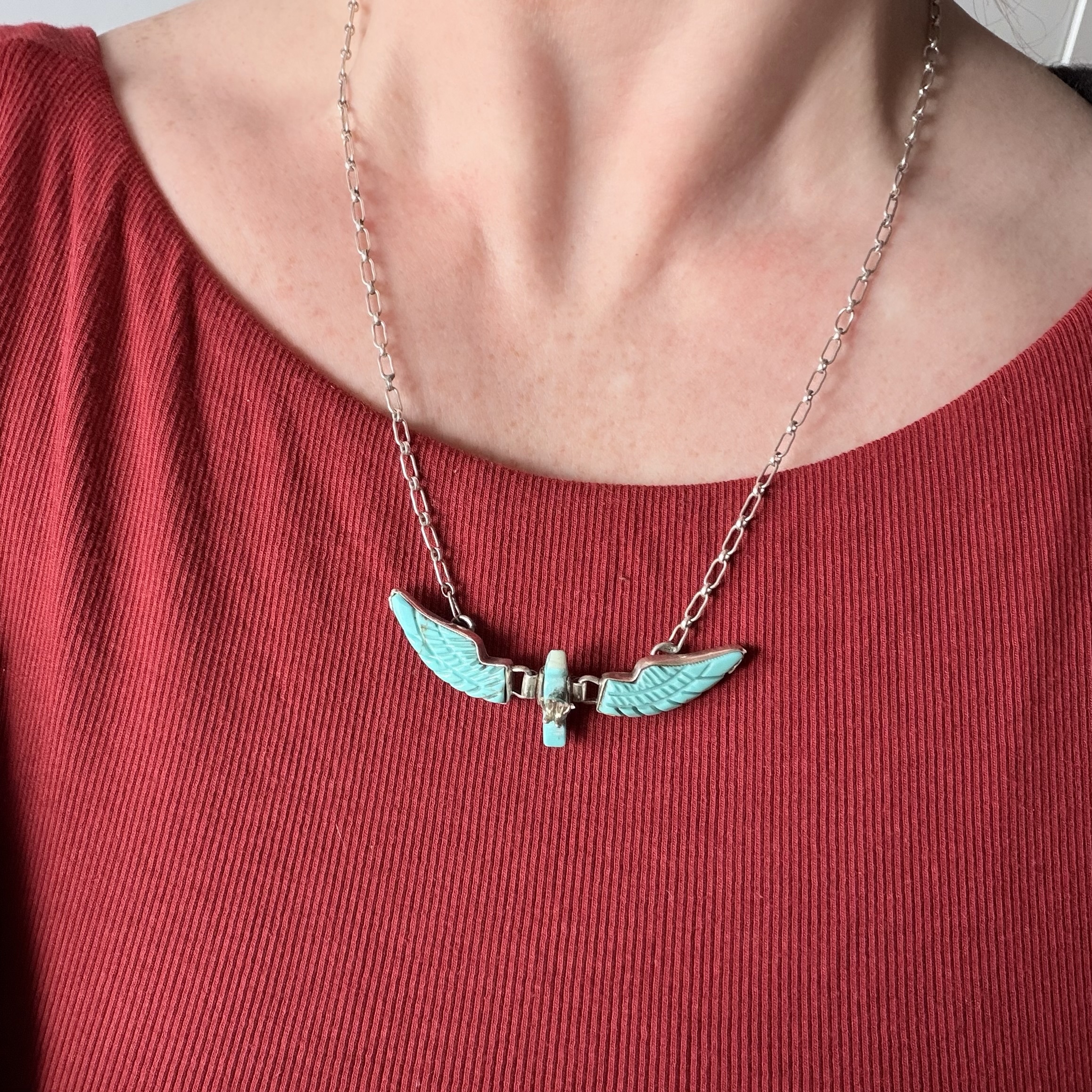 Vintage Ben Livingston Native American Sterling Silver and Turquoise Eagle Necklace - Image 8