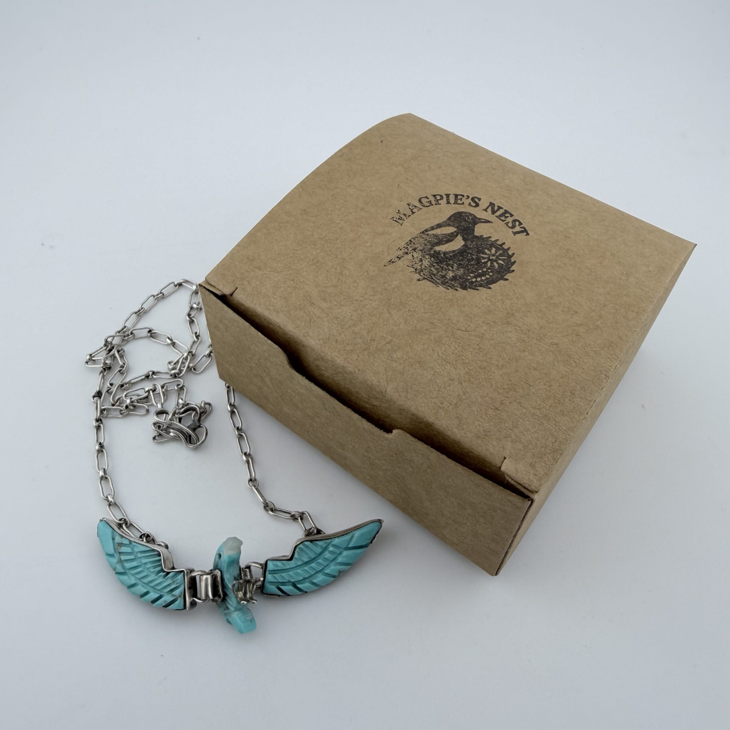 Vintage Ben Livingston Native American Sterling Silver and Turquoise Eagle Necklace - Image 9