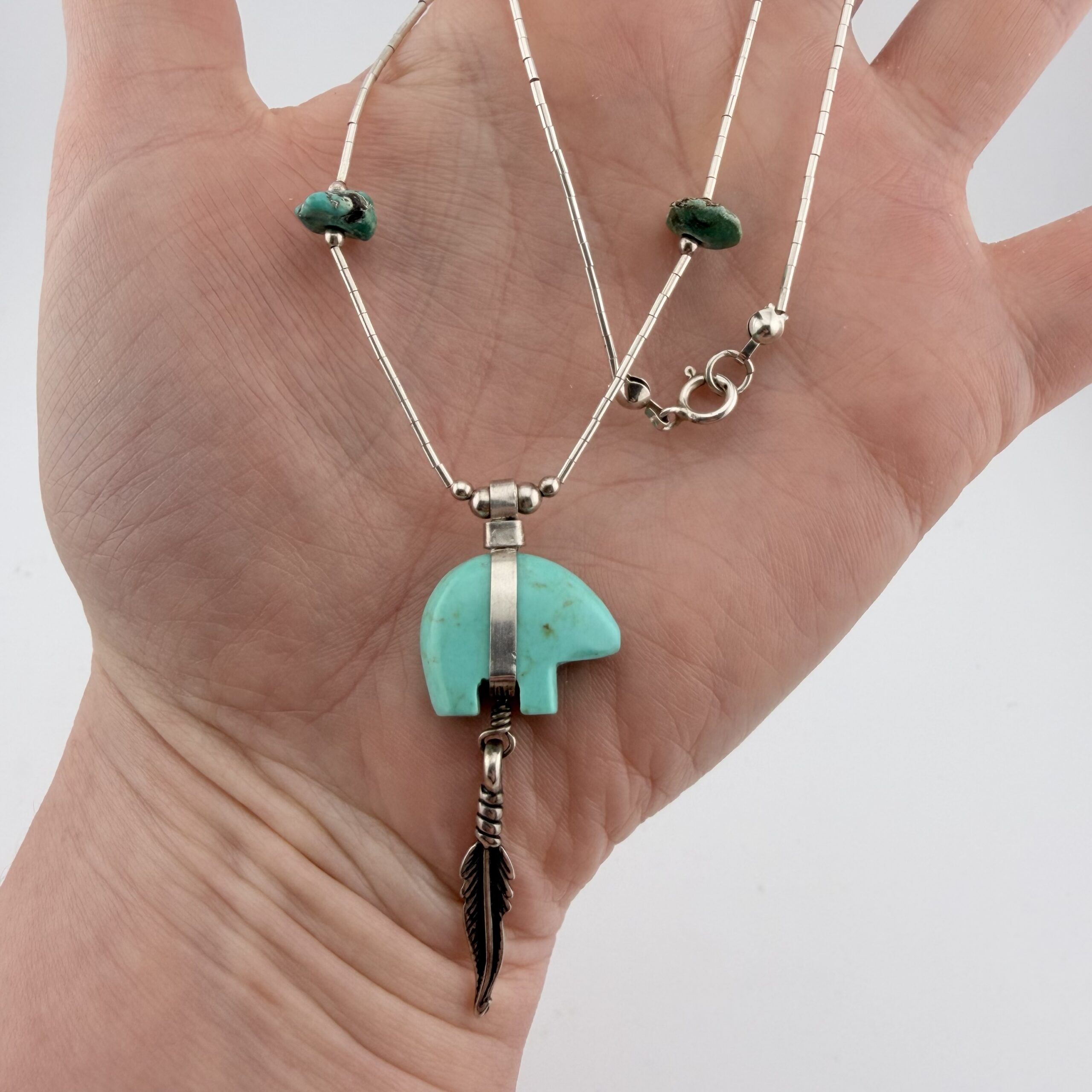Native American Liquid Sterling Silver and Turquoise Bear Necklace