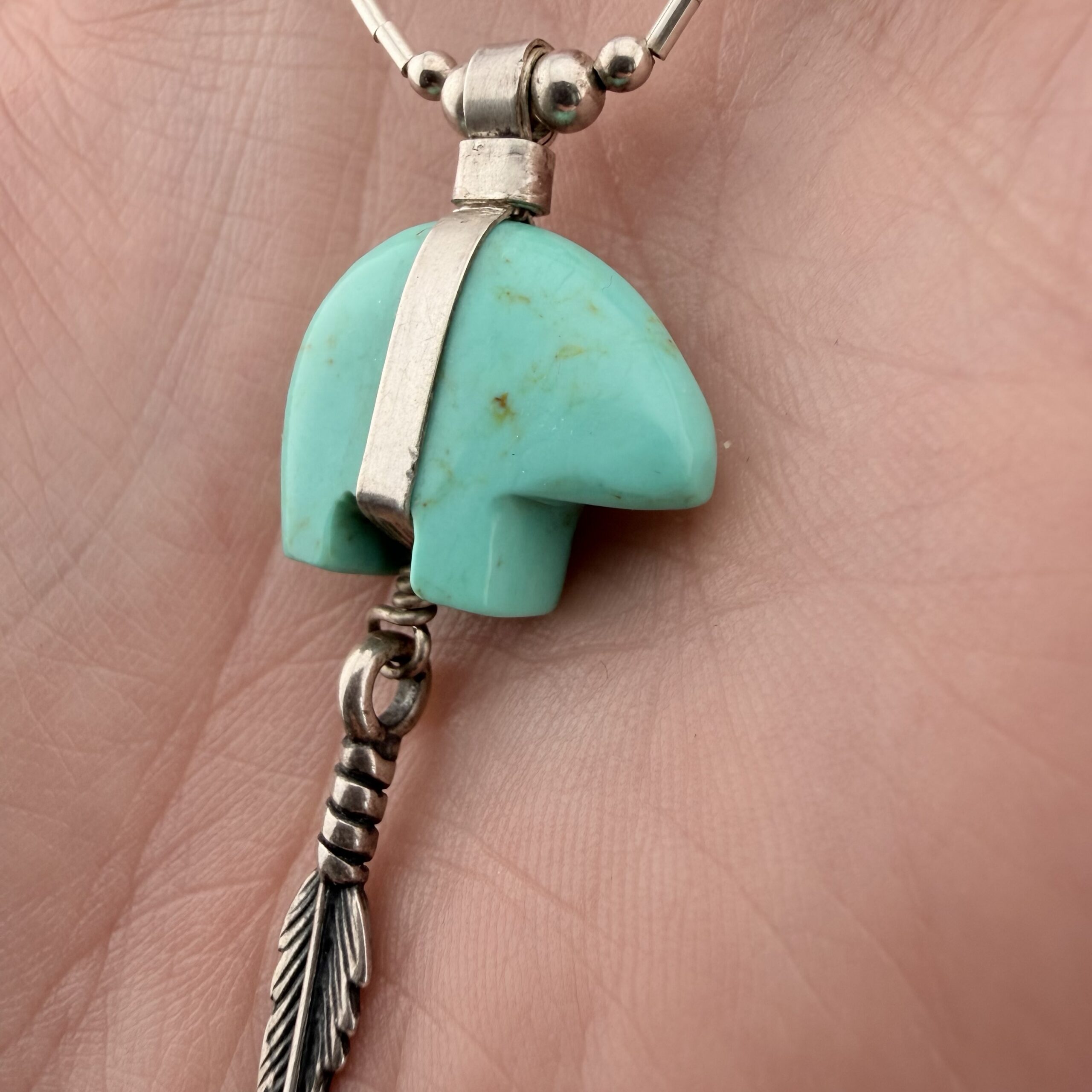 Native American Liquid Sterling Silver and Turquoise Bear Necklace - Image 5