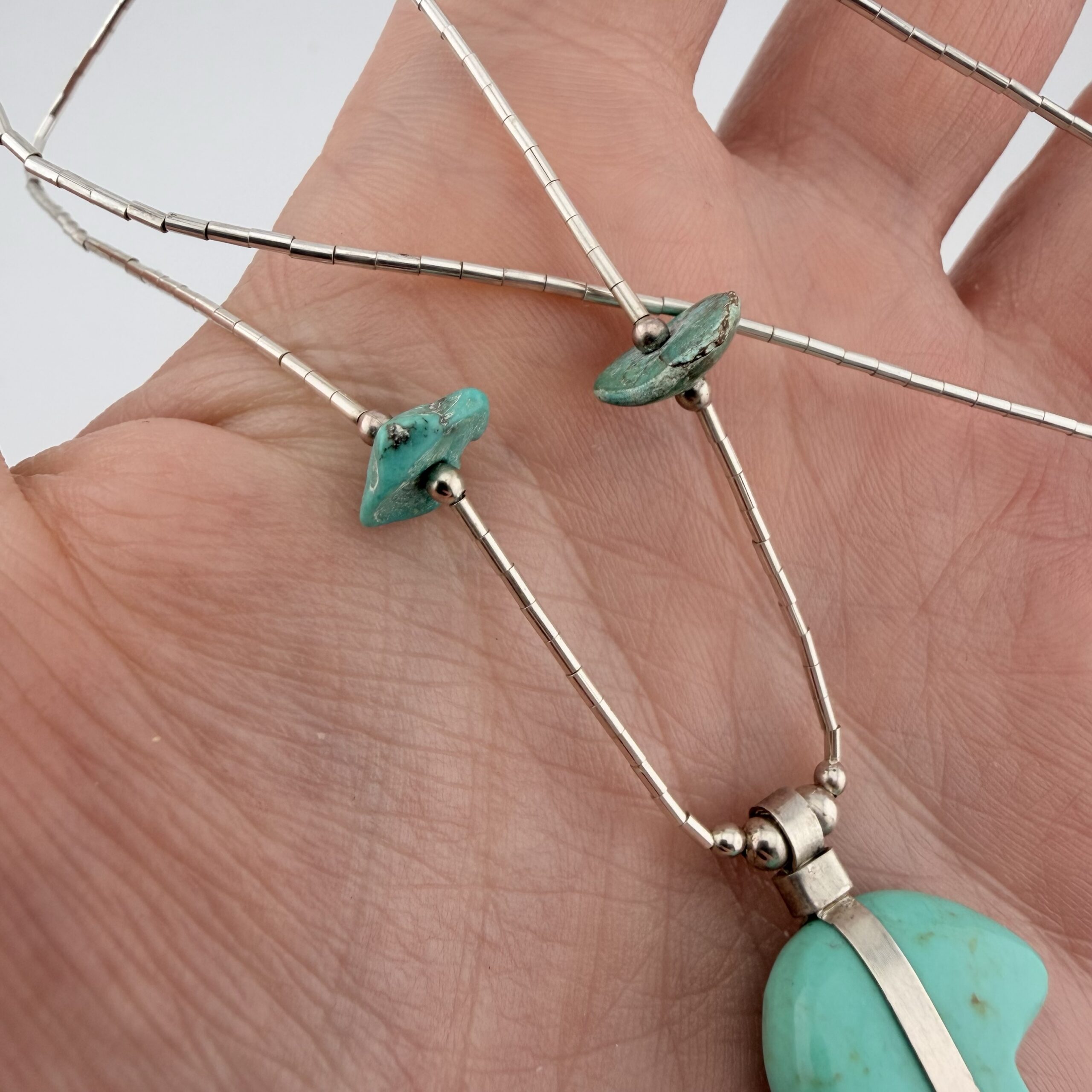 Native American Liquid Sterling Silver and Turquoise Bear Necklace - Image 6