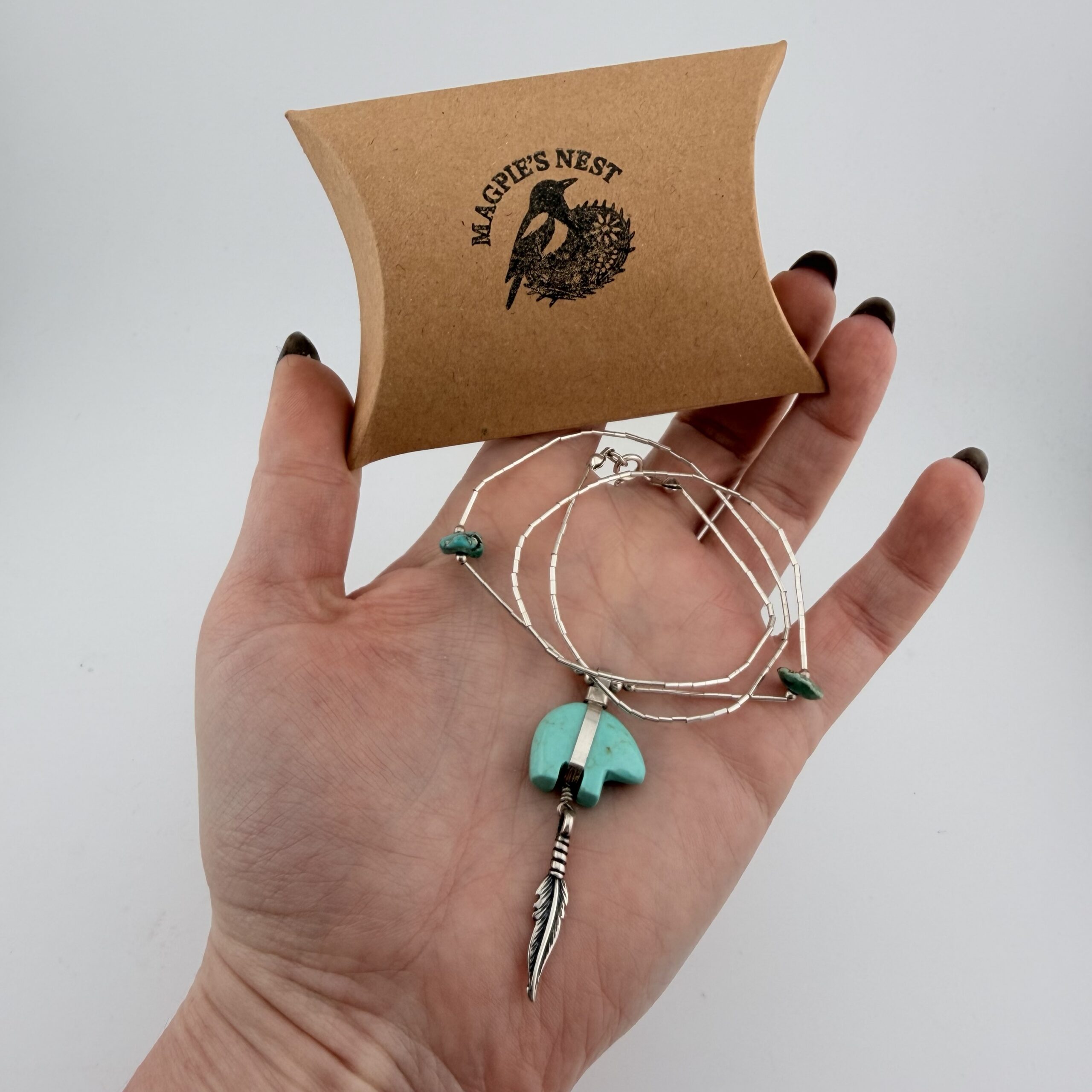 Native American Liquid Sterling Silver and Turquoise Bear Necklace - Image 8