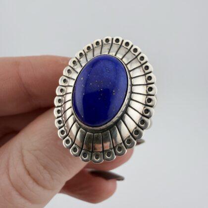 Vintage Native American Quoc Sterling Silver and Lapis Lazuli Concho Ring