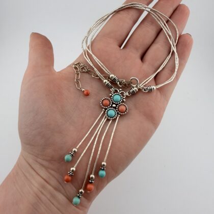Vintage Quoc Sterling Silver, Turquoise and Coral Necklace