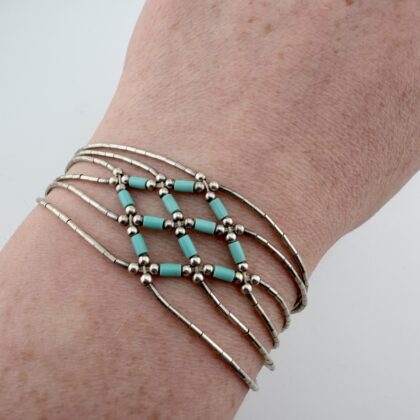 Native American Liquid Sterling Silver and Turquoise Lattice Bracelet