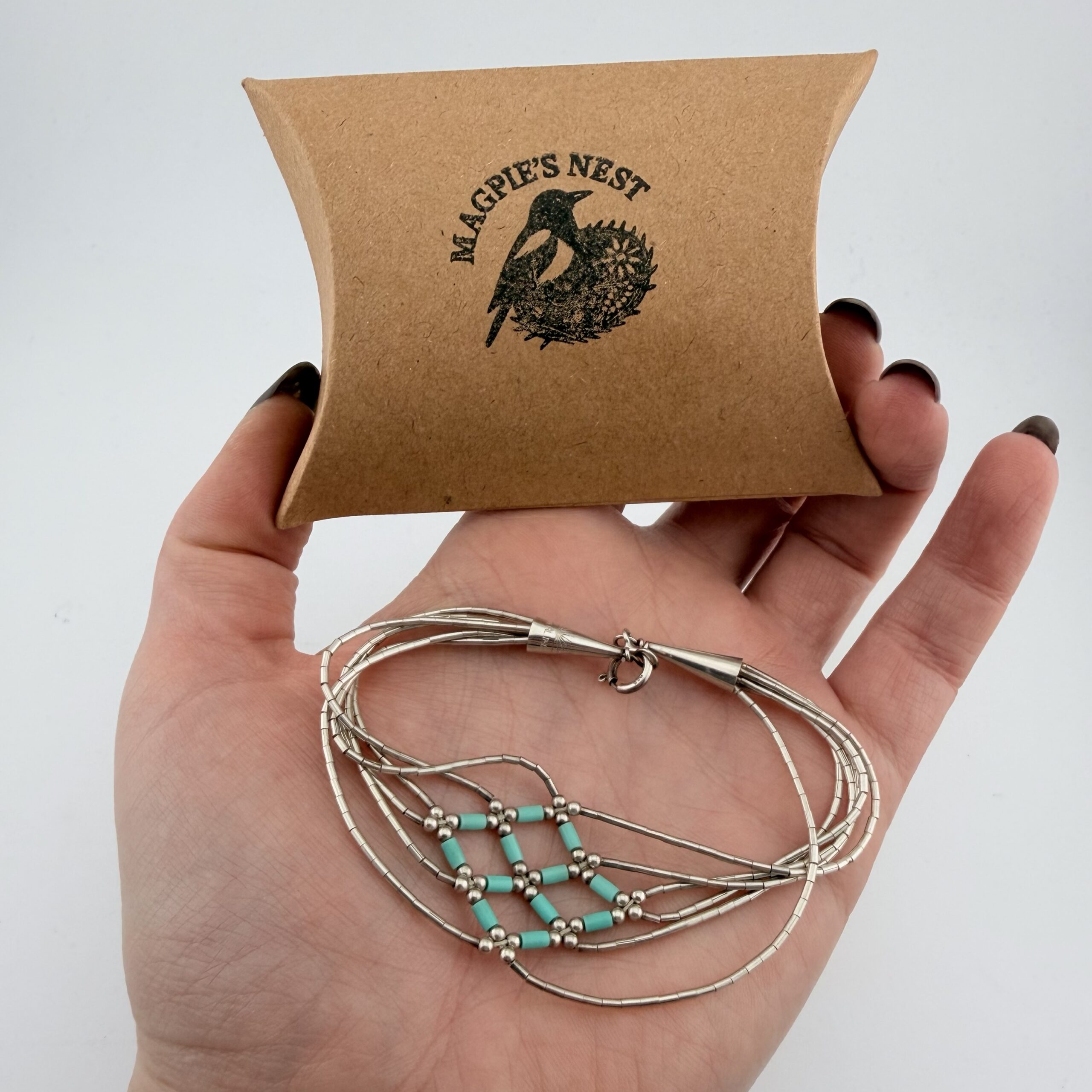 Native American Liquid Sterling Silver and Turquoise Lattice Bracelet - Image 8