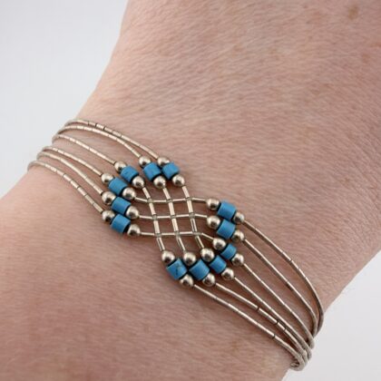 Native American Liquid Sterling Silver and Turquoise Lattice Bracelet