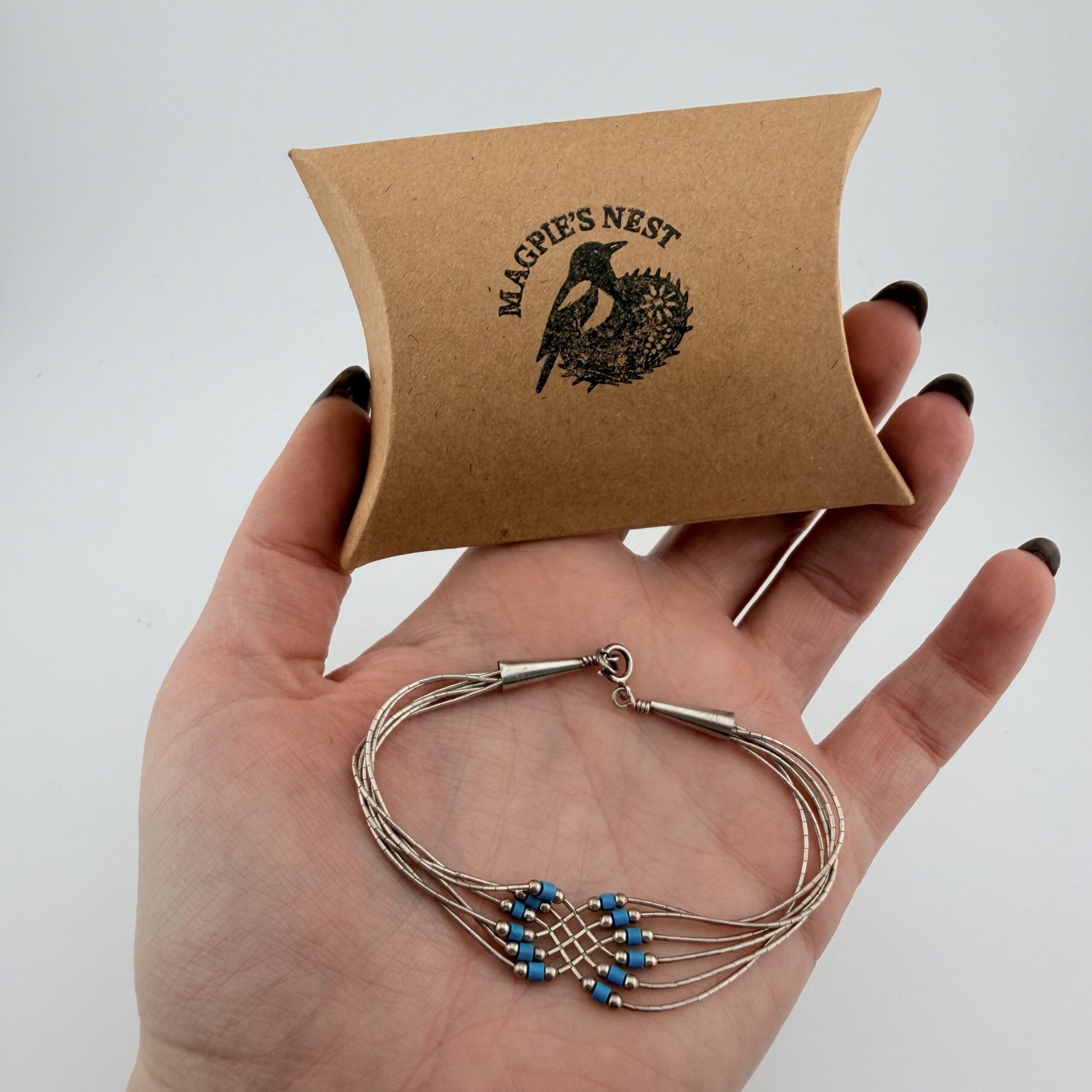 Native American Liquid Sterling Silver and Turquoise Lattice Bracelet - Image 7